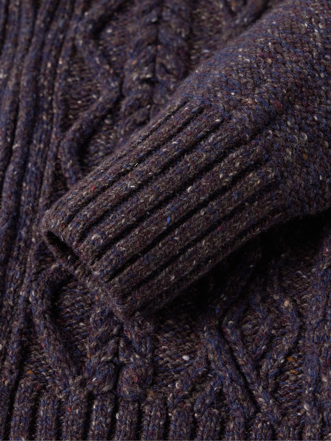 Shop Inis Meain Cable-knit Donegal Merino Wool And Cashmere-blend Zip-up Cardigan In Purple