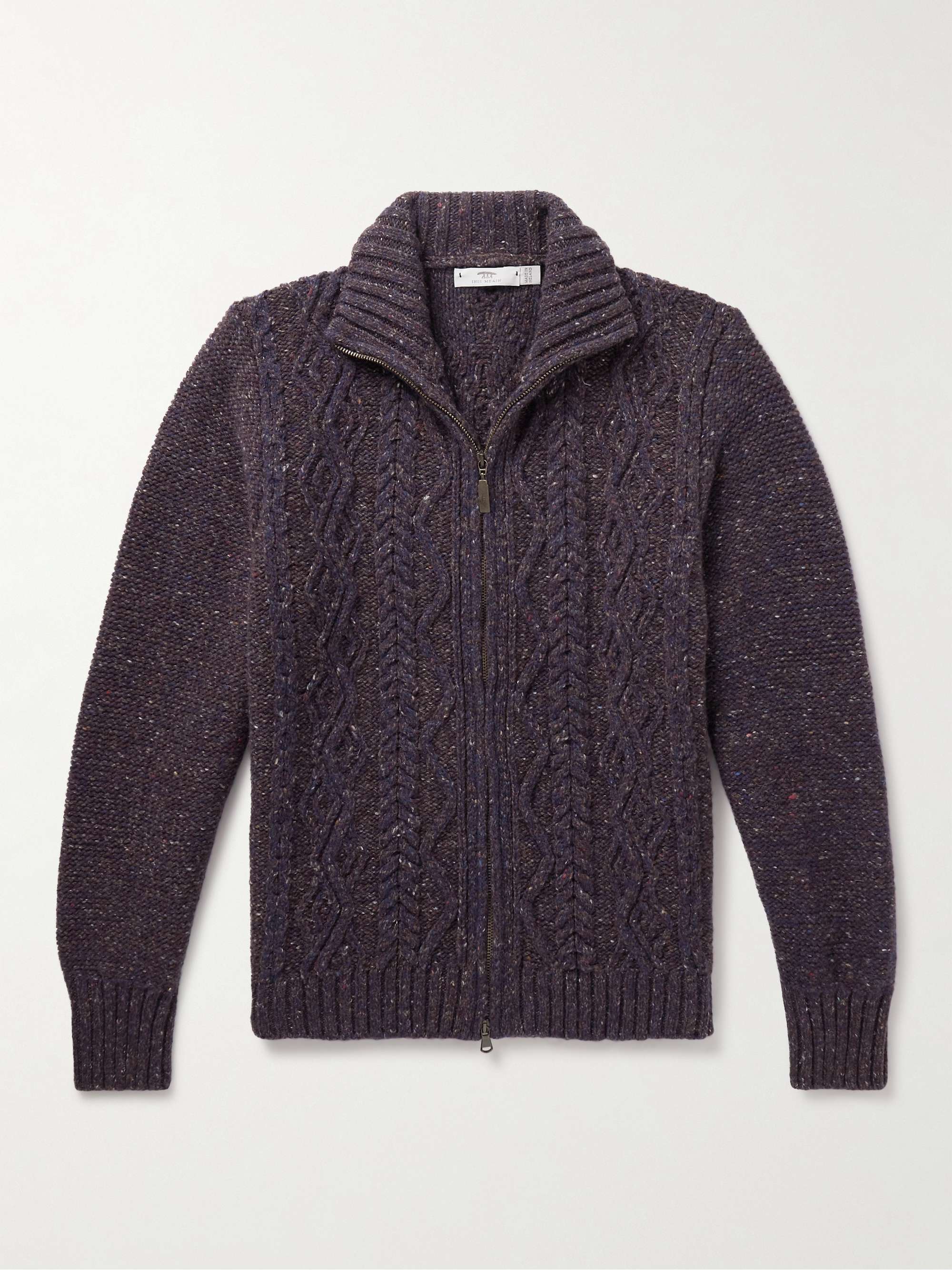INIS MEÁIN Cable-Knit Donegal Merino Wool and Cashmere-Blend Zip-Up Cardigan  for Men | MR PORTER