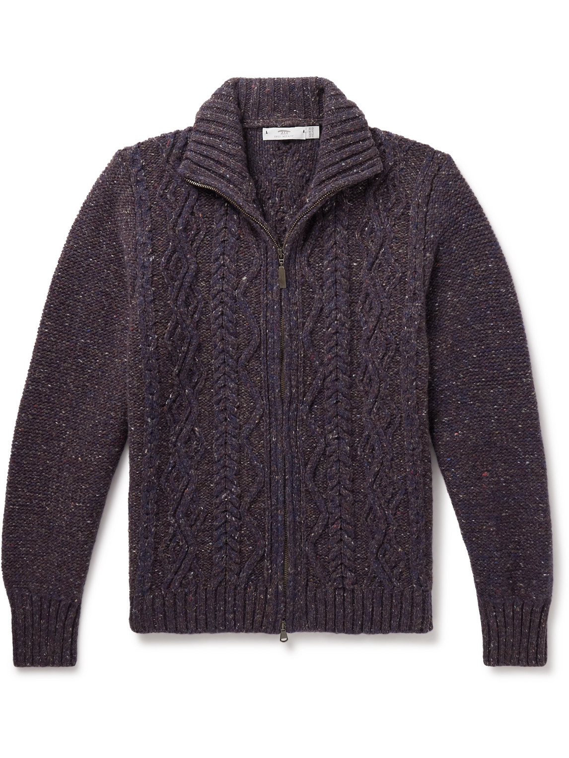 Inis Meain Cable-knit Donegal Merino Wool And Cashmere-blend Zip-up Cardigan In Purple