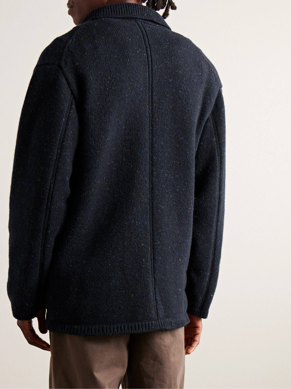 Shop Inis Meain Unstructured Donegal Merino Wool And Cashmere-blend Cardigan In Blue