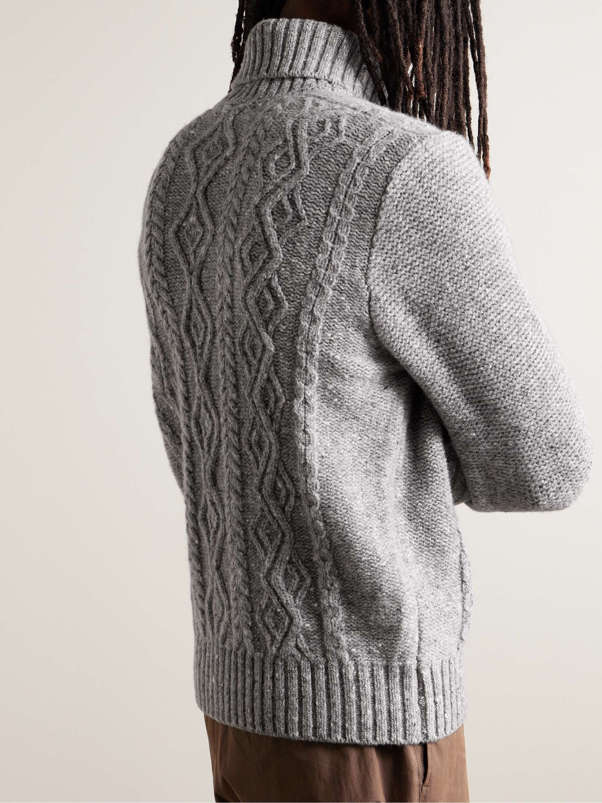 INIS MEÁIN Cable-Knit Donegal Merino Wool and Cashmere-Blend Rollneck Sweater