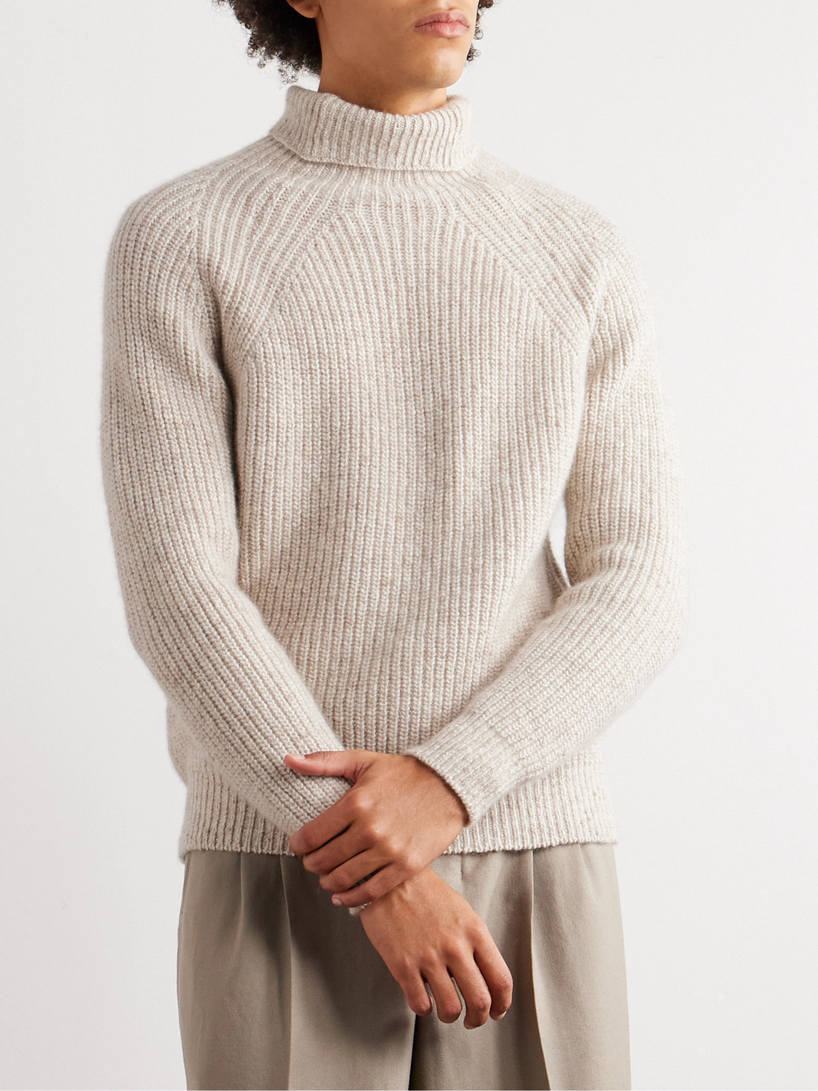 Shop Inis Meain Boatbuilder Ribbed Cashmere Rollneck Sweater In Neutrals