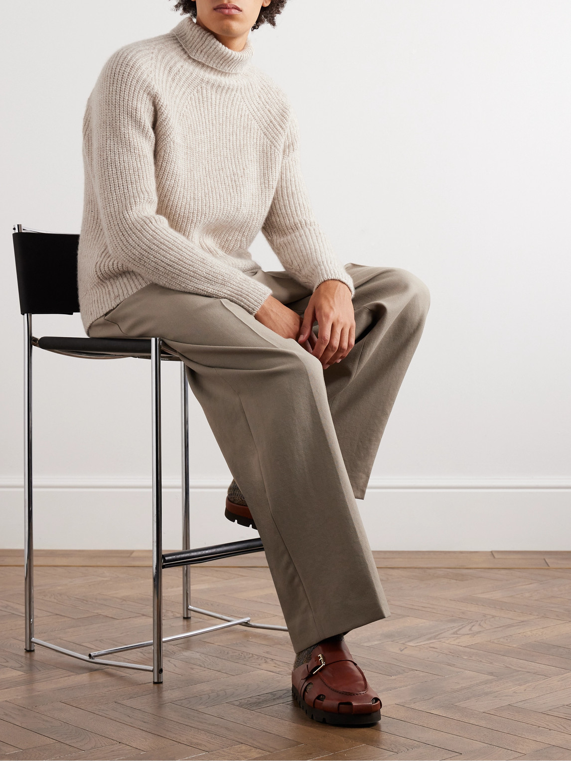 Shop Inis Meain Boatbuilder Ribbed Cashmere Rollneck Sweater In Neutrals