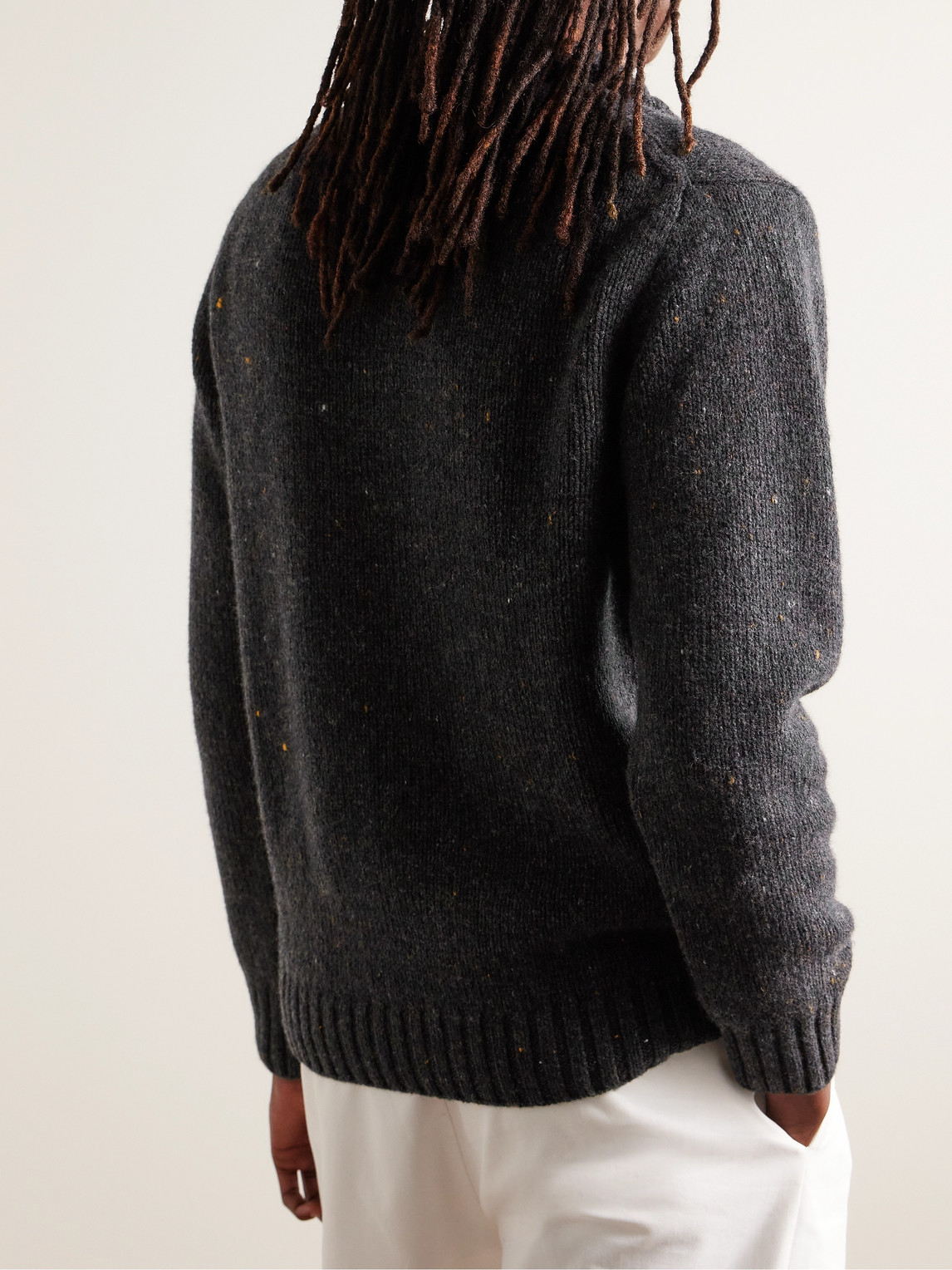 Shop Inis Meain Rowan Donegal Merino Wool And Cashmere-blend Half-zip Sweater In Black
