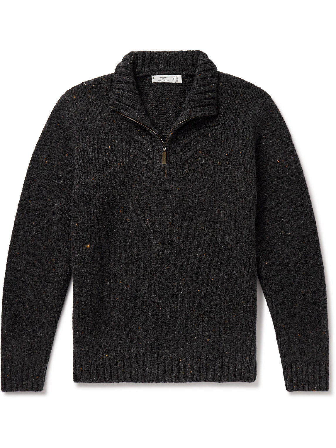 Inis Meain Rowan Donegal Merino Wool And Cashmere-blend Half-zip Sweater In Black