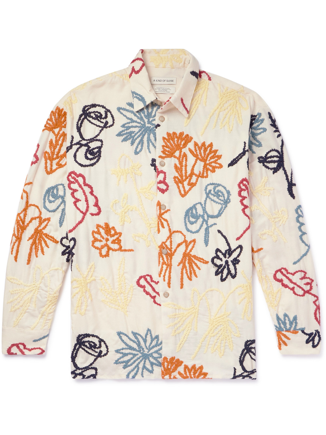 Shop A Kind Of Guise Pino Embroidered Cotton And Wool-blend Shirt In Neutrals