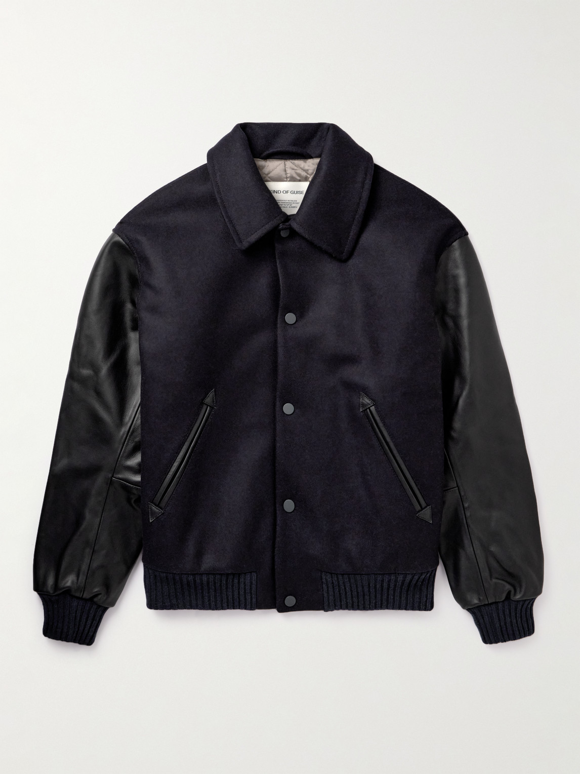 A Kind Of Guise Bjarni Leather-trimmed Wool And Cashmere-blend Bomber Jacket In Blue