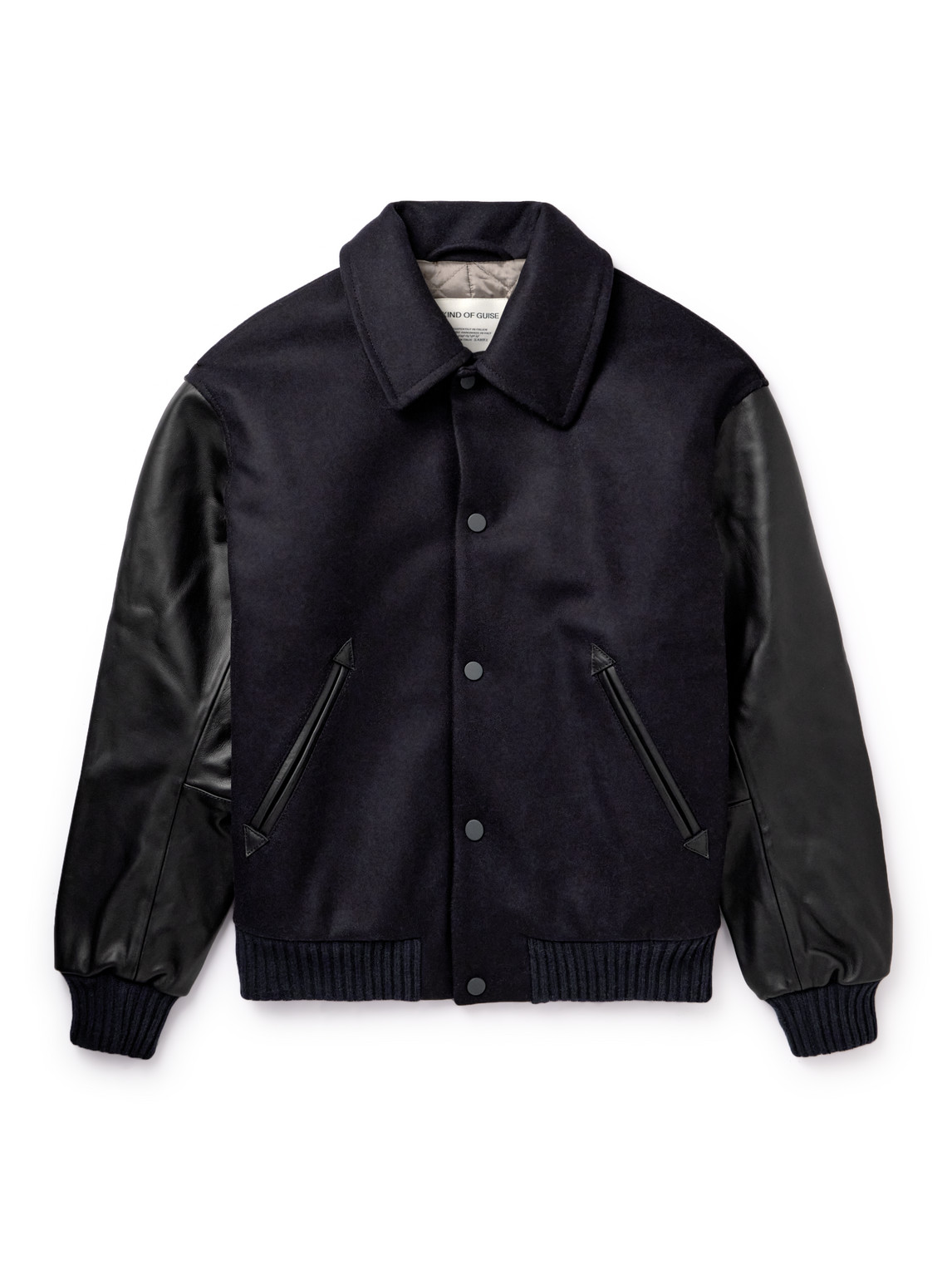 A Kind Of Guise Bjarni Leather-trimmed Wool And Cashmere-blend Bomber Jacket In Blue