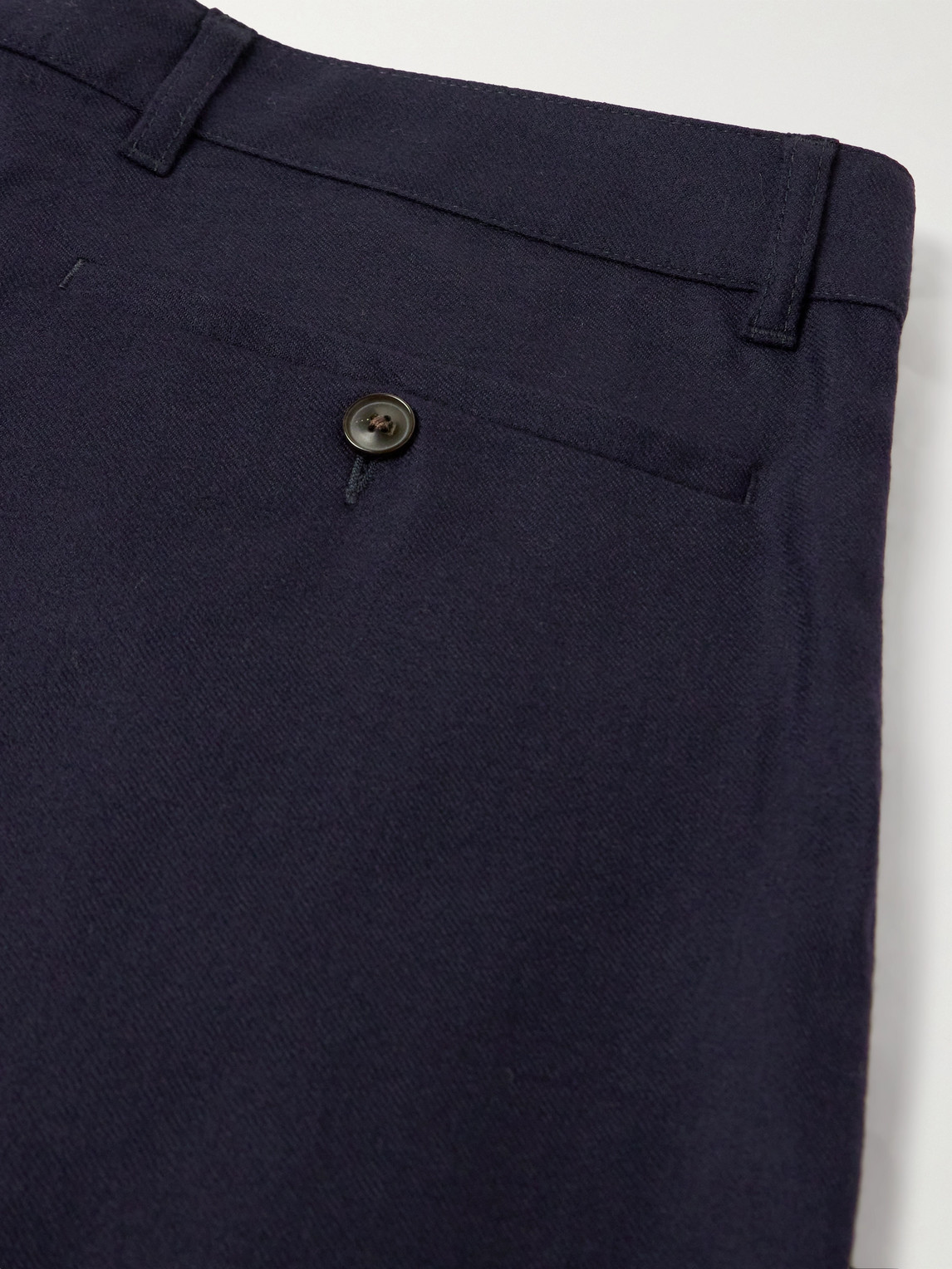 Shop A Kind Of Guise Straight-leg Pleated Stretch-wool Flannel Trousers In Blue