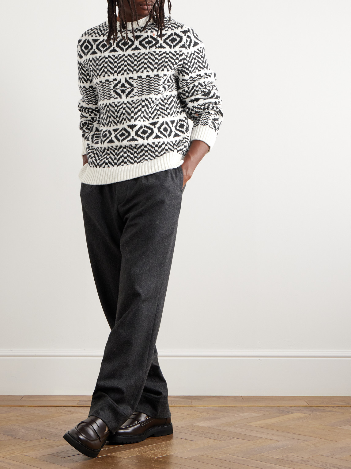 Shop A Kind Of Guise Kristjan Intarsia Wool And Cashmere-blend Sweater In Black