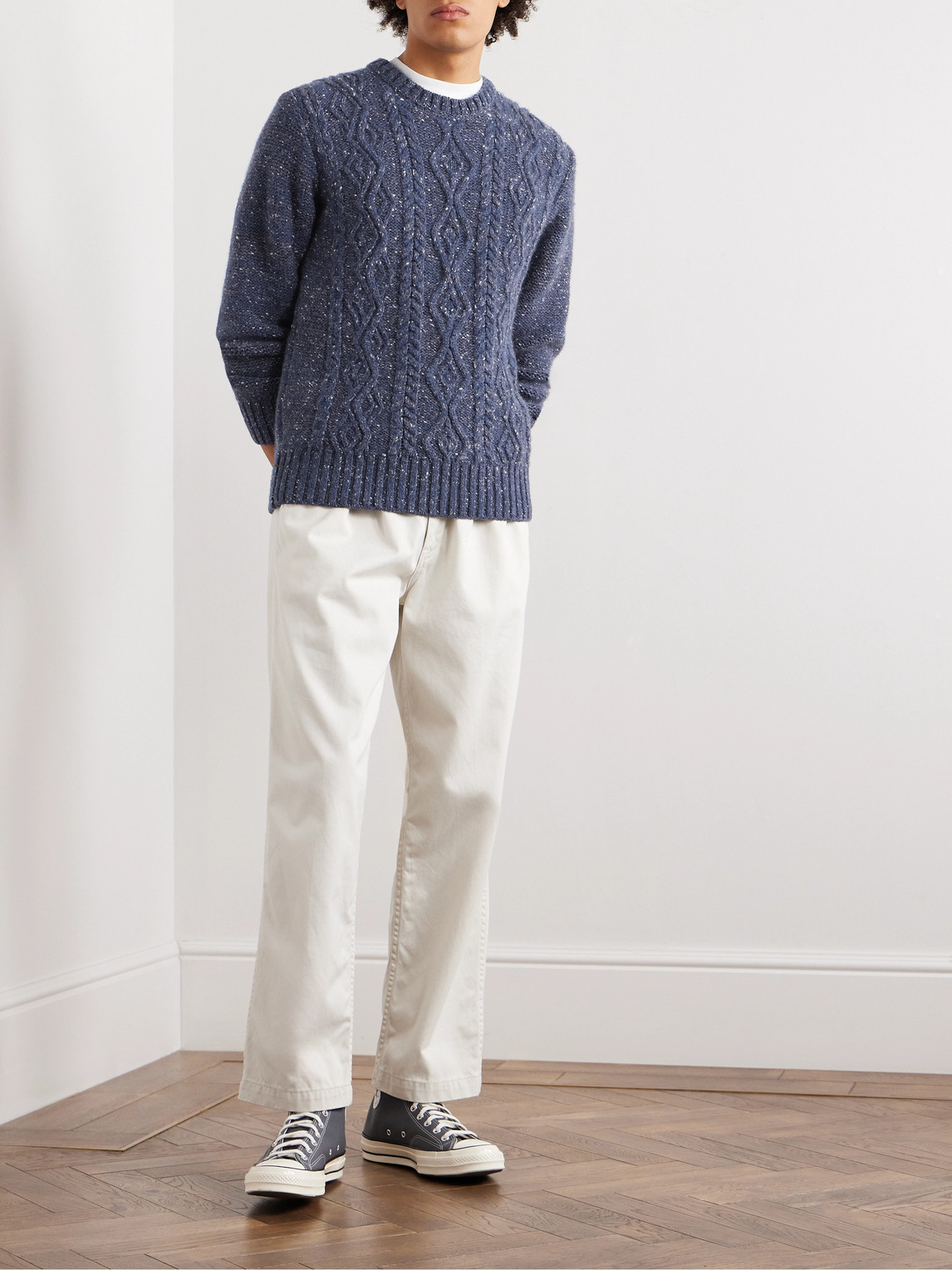 Shop Inis Meain Aran Cable-knit Cashmere Sweater In Blue