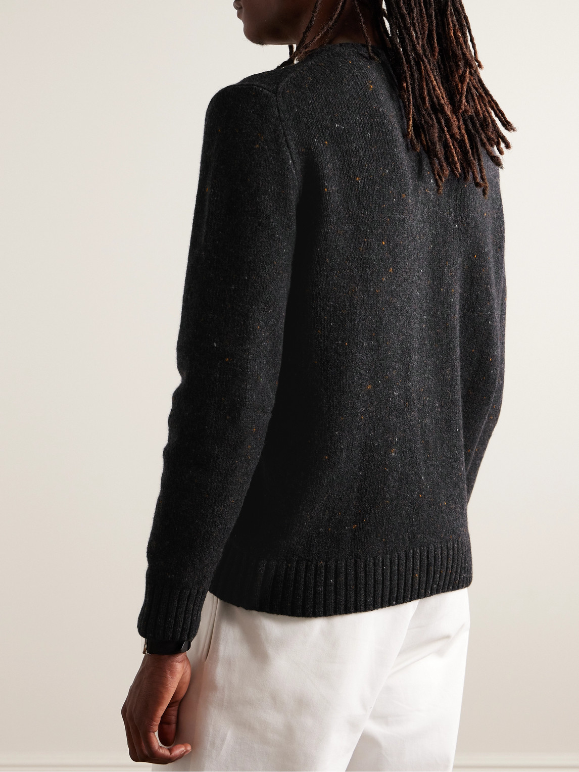 Shop Inis Meain Donegal Merino Wool And Cashmere-blend Sweater In Gray