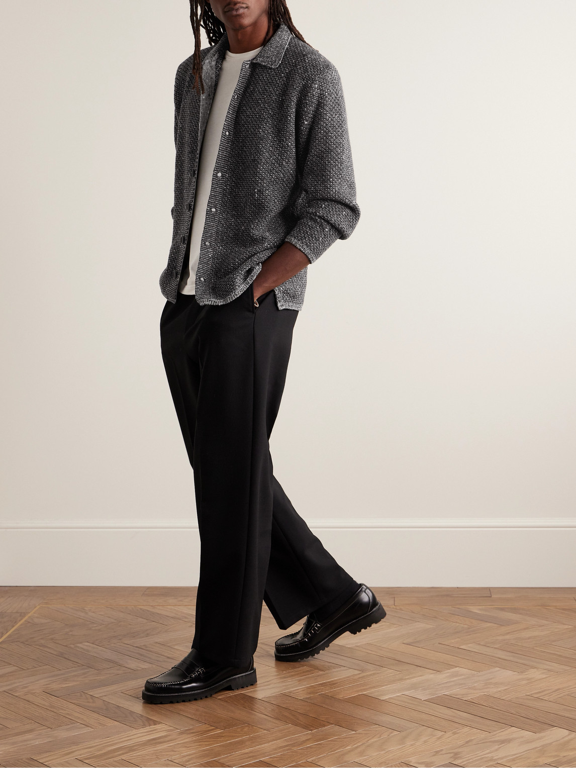 Shop Inis Meain Donegal Merino Wool And Cashmere-blend Shirt Jacket In Gray