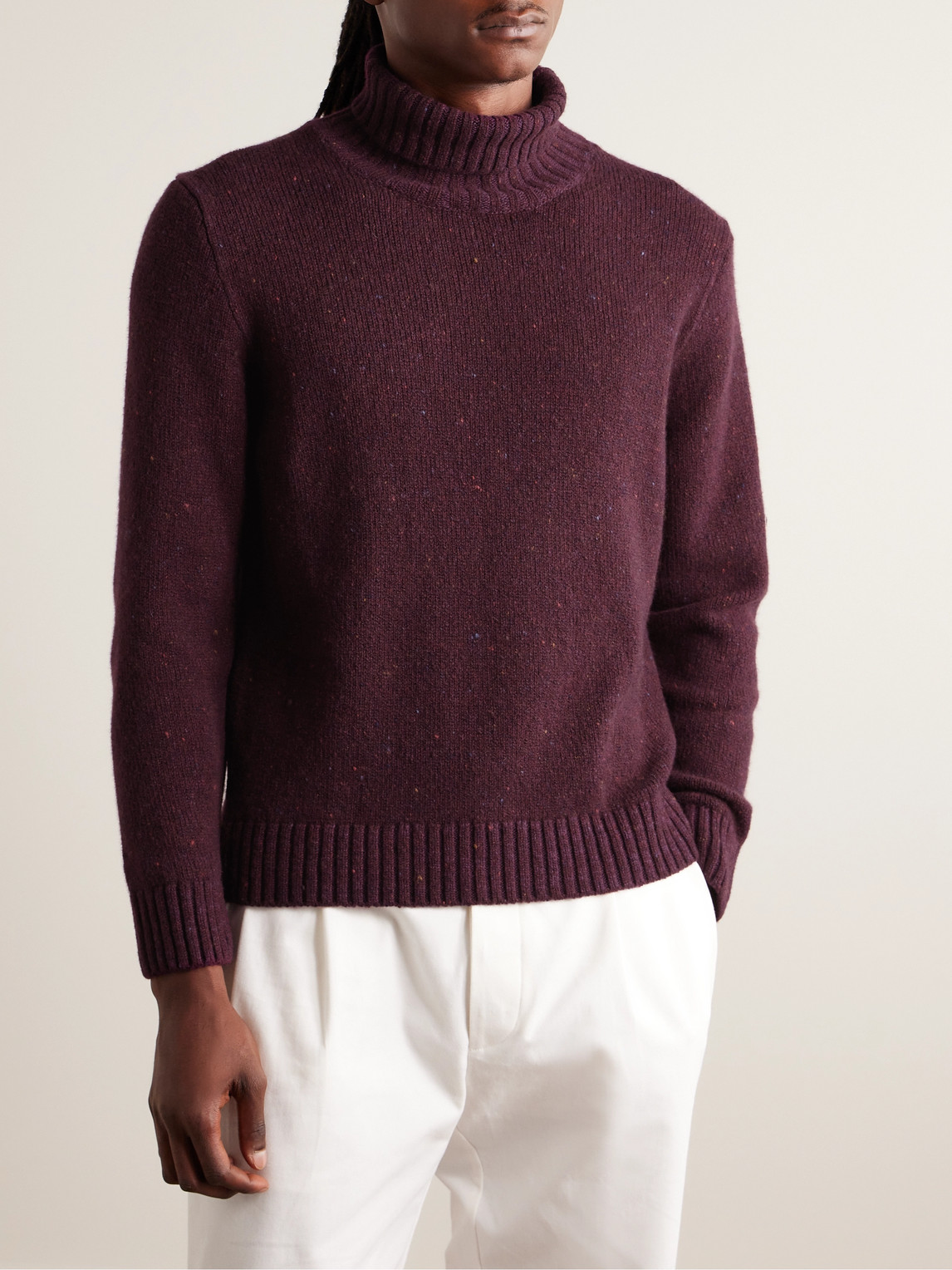 Shop Inis Meain Donegal Merino Wool And Cashmere-blend Rollneck Sweater In Red