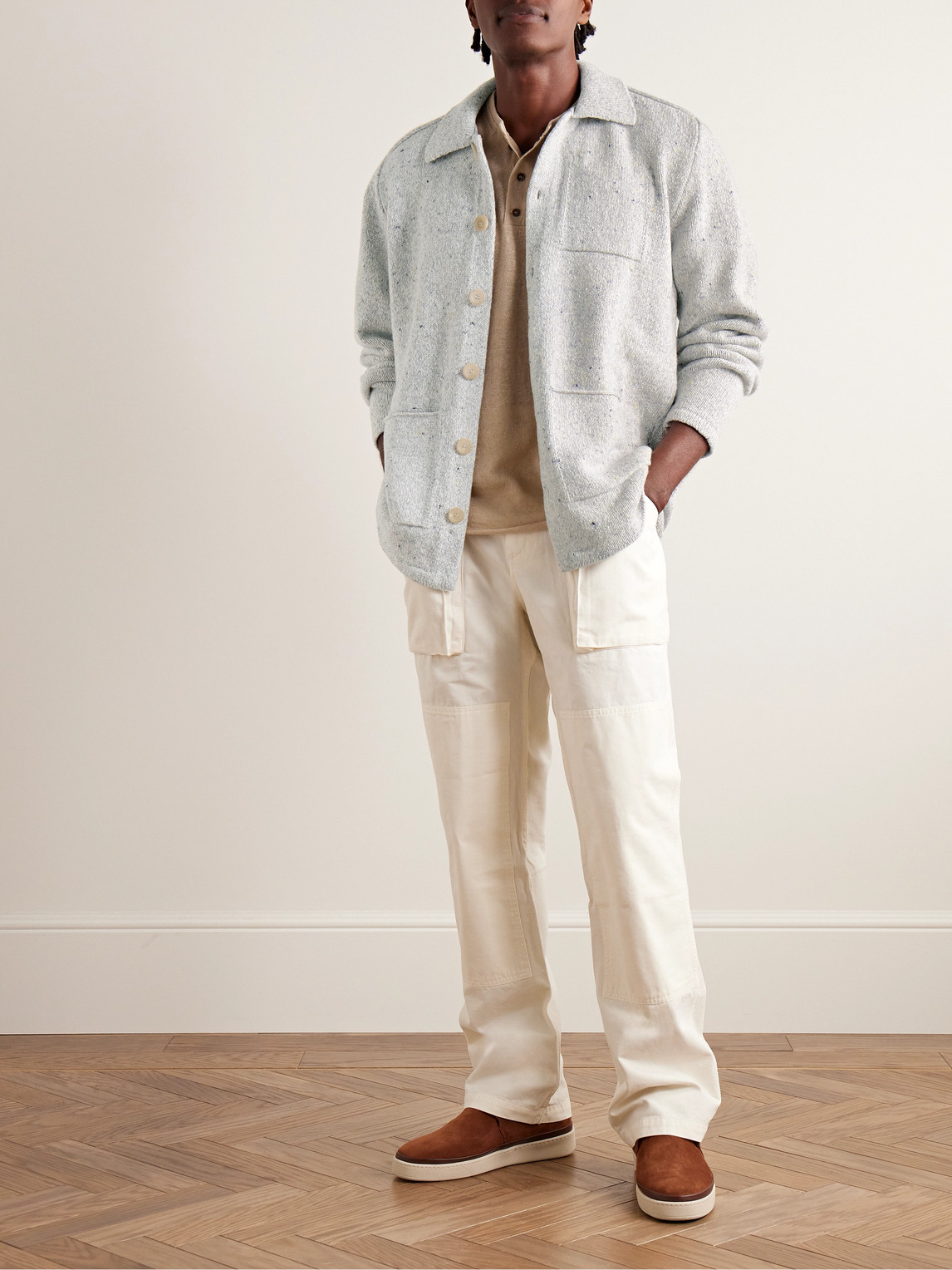 Shop Inis Meain Carpenter's Donegal Merino Wool And Cashmere-blend Cardigan In White
