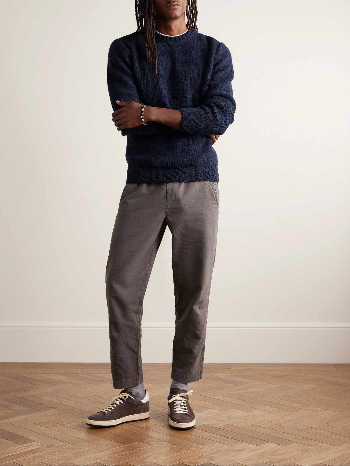Shop Inis Meain Donegal Merino Wool And Cashmere-blend Sweater In Blue