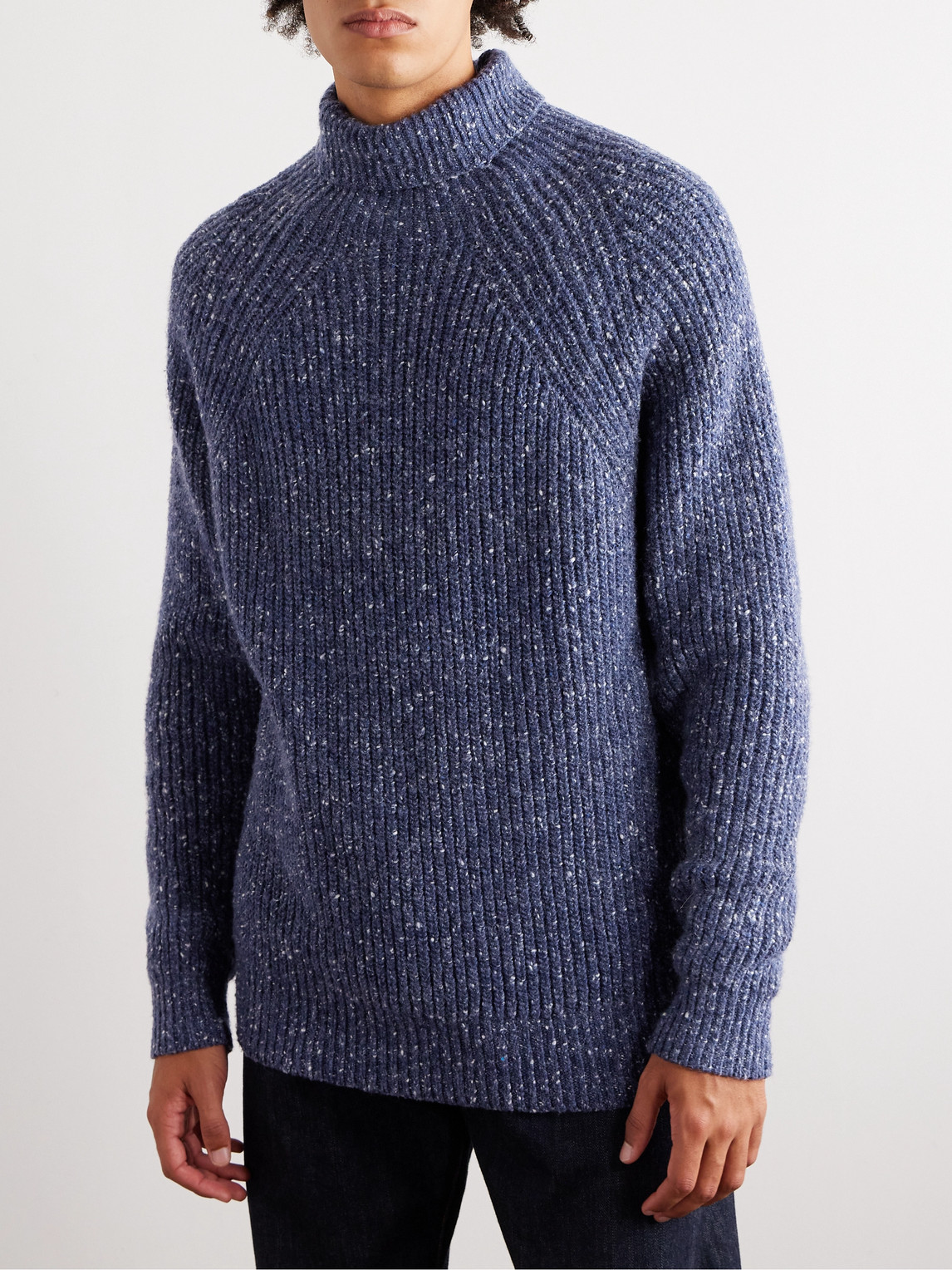 Shop Inis Meain Boatbuilder Ribbed Cashmere Rollneck Sweater In Blue