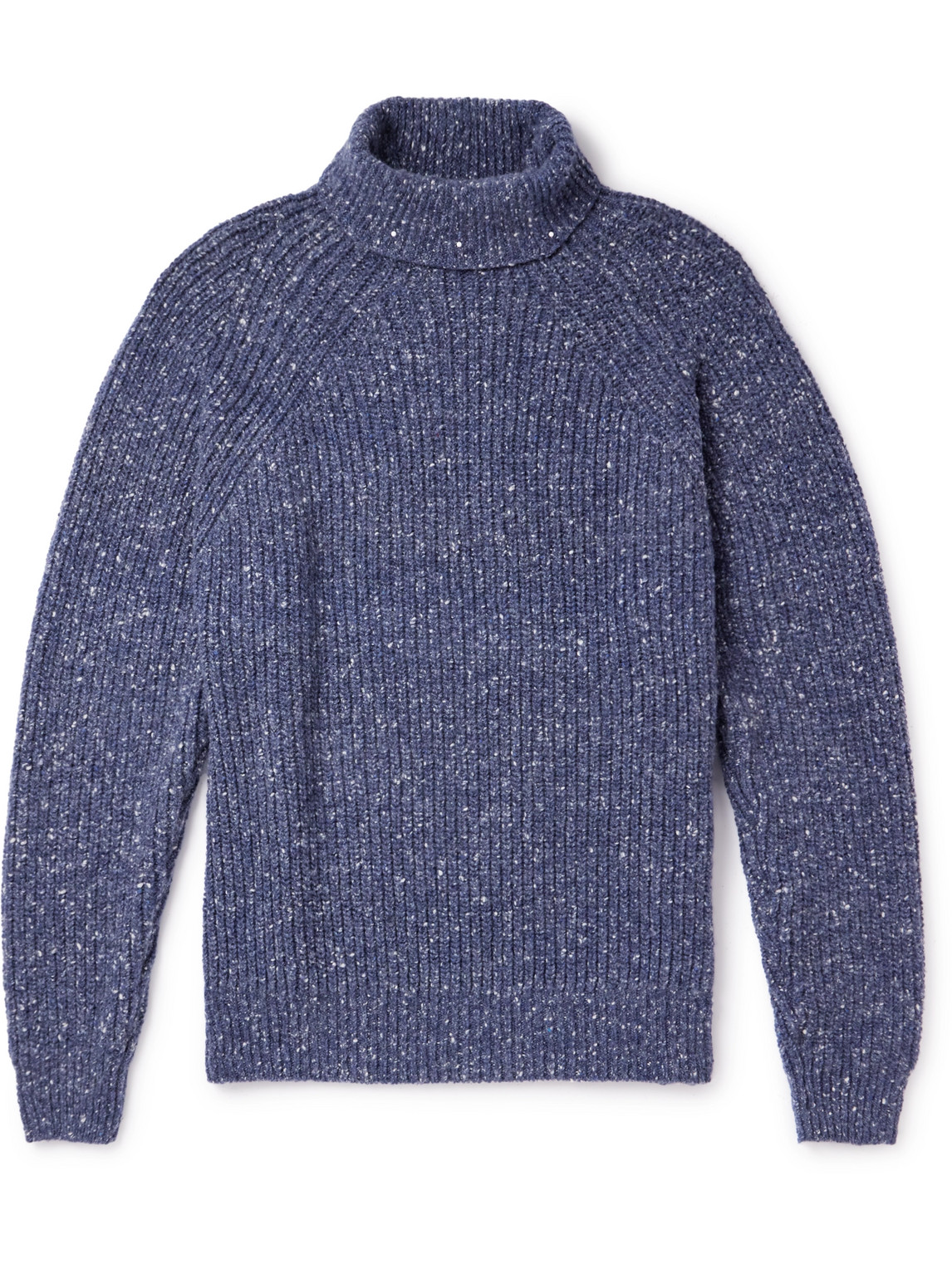 Inis Meain Boatbuilder Ribbed Cashmere Rollneck Sweater In Blue