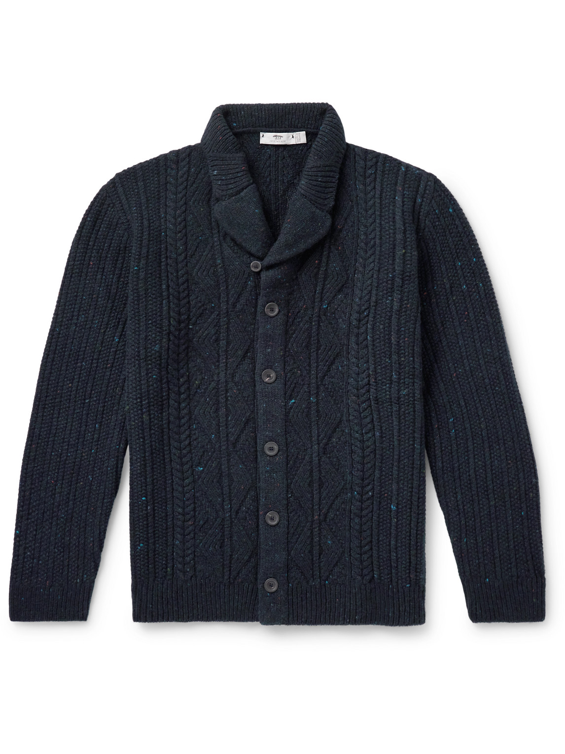 Inis Meain Shawl-collar Cable-knit Donegal Merino Wool And Cashmere-blend Cardigan In Blue