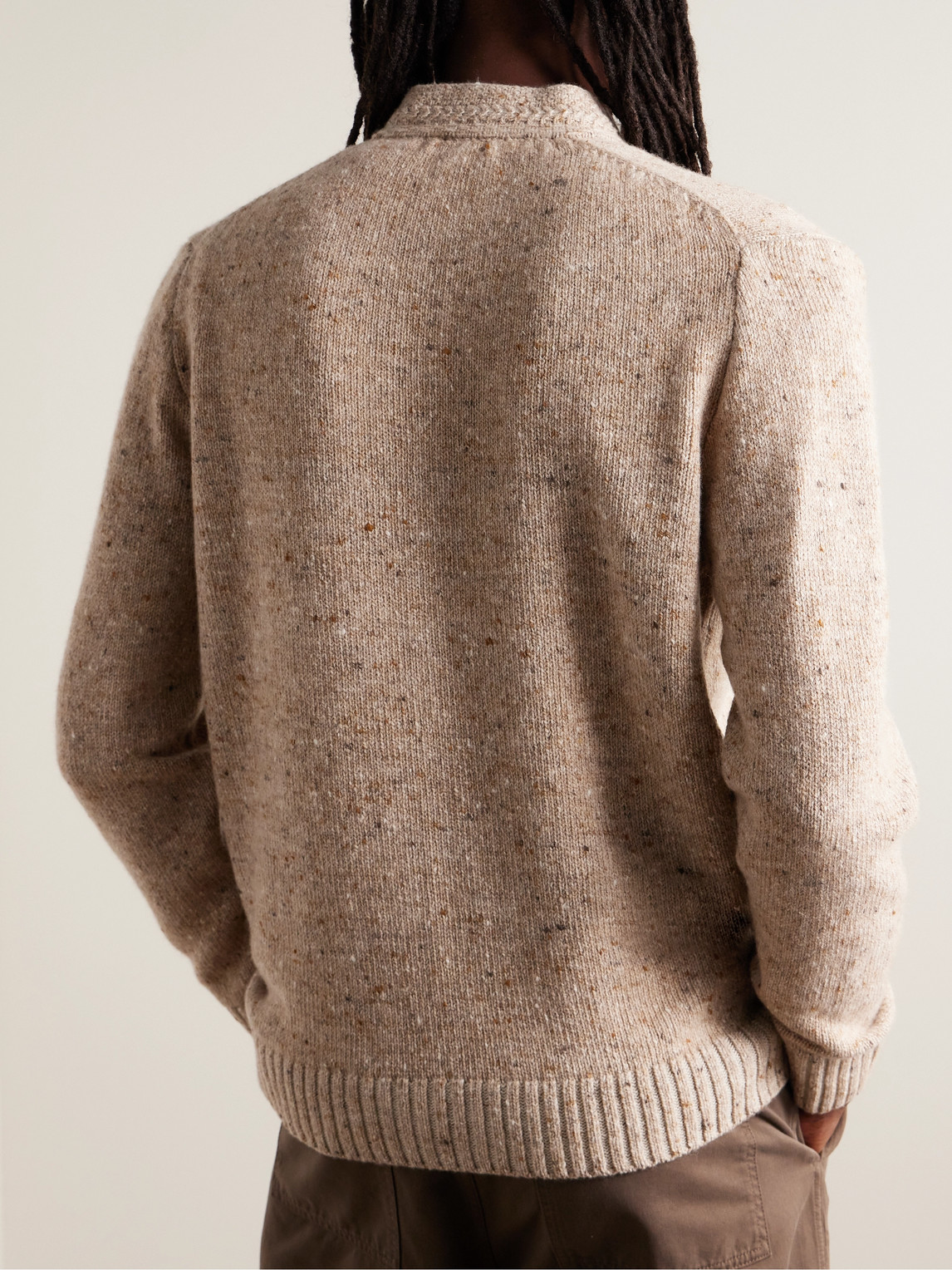 Shop Inis Meain Donegal Merino Wool And Cashmere-blend Zip-up Cardigan In Neutrals