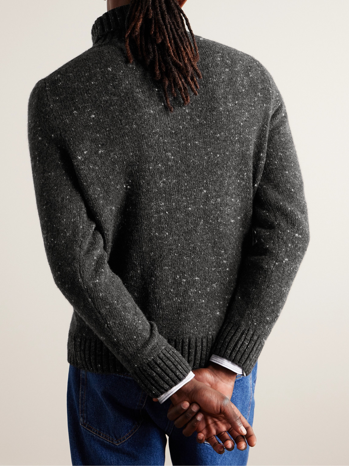 Shop Inis Meain Donegal Merino Wool And Cashmere-blend Rollneck Sweater In Gray