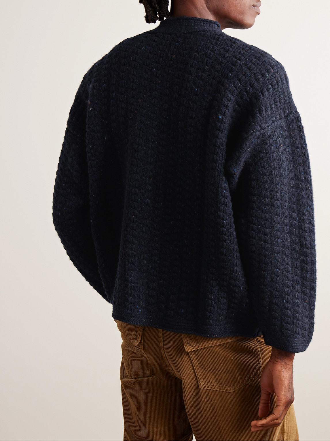 Shop Inis Meain Donegal Merino Wool And Cashmere-blend Mock-neck Sweater In Blue