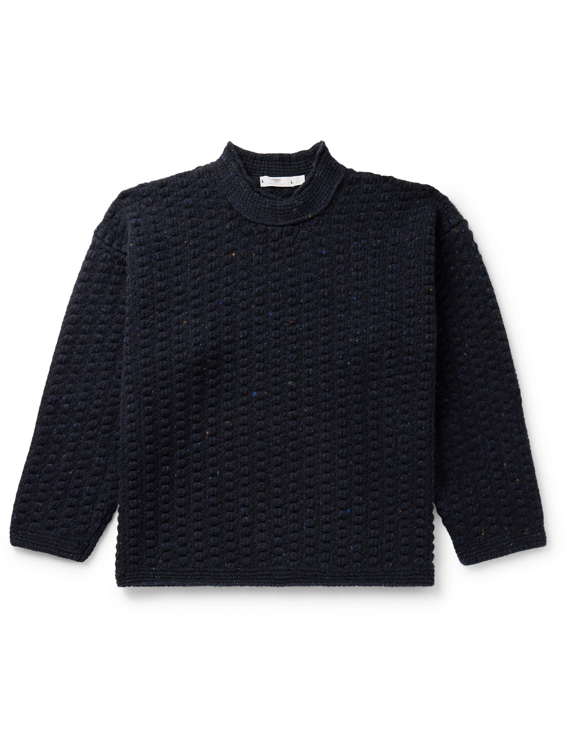 Inis Meain Donegal Merino Wool And Cashmere-blend Mock-neck Jumper In Blue