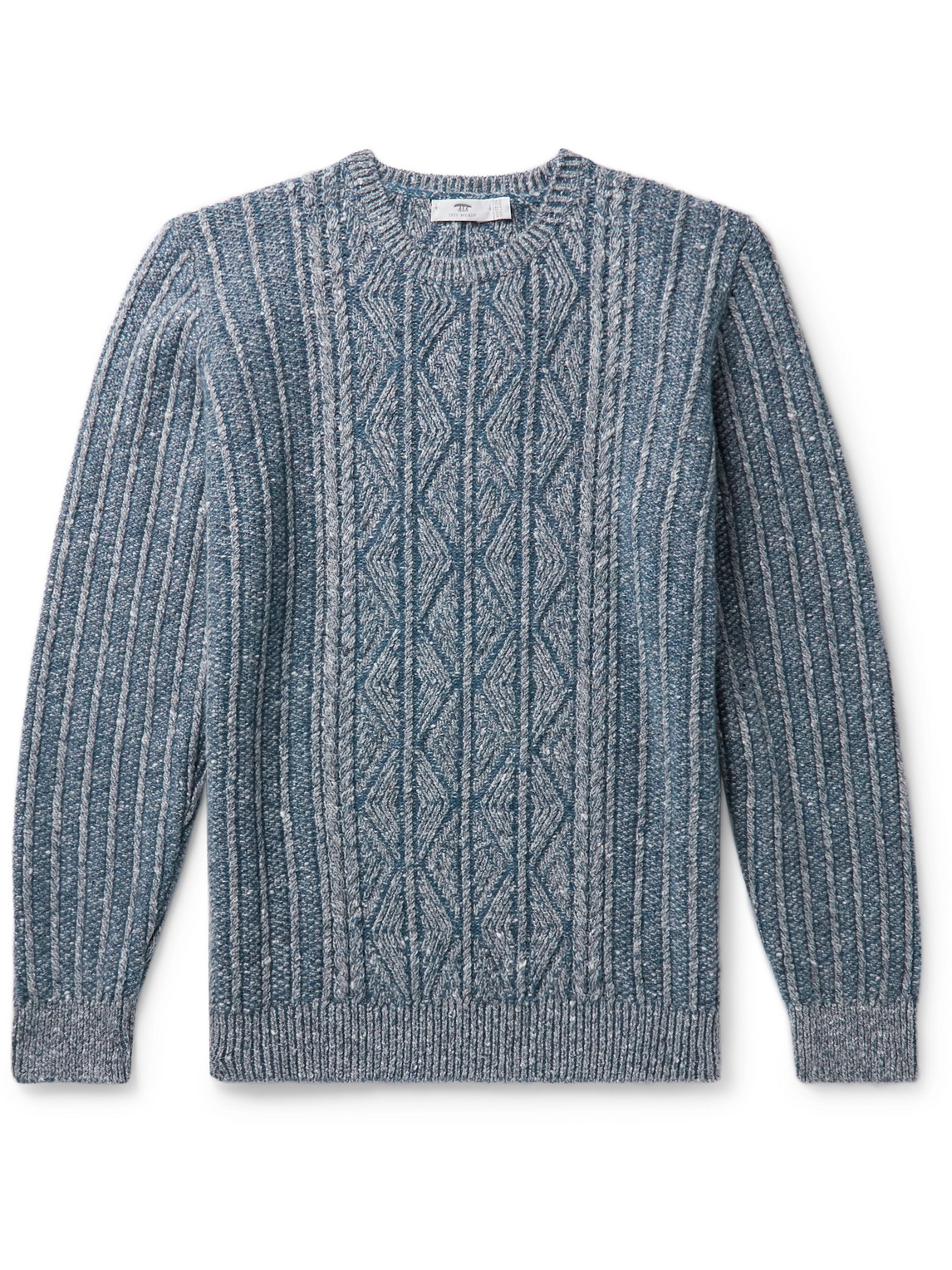 Inis Meain Aran-knit Merino Wool And Cashmere-blend Sweater In Blue