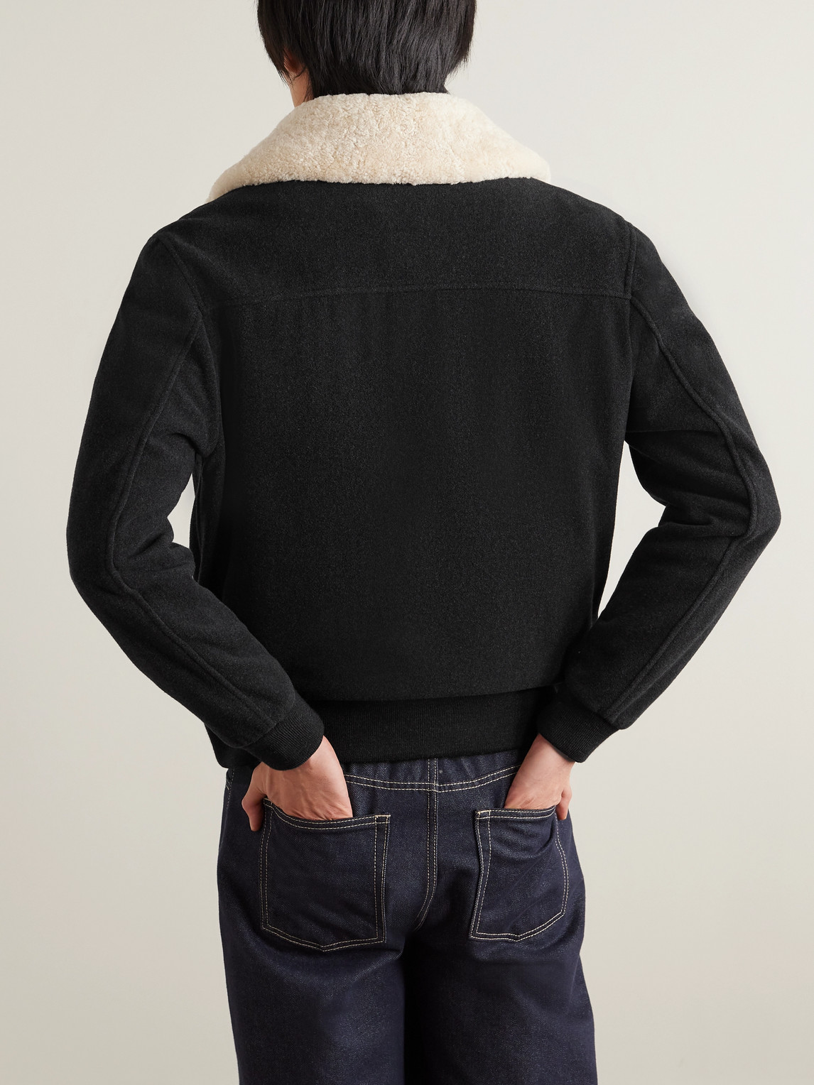 Shop Mr P Shearling-trimmed Wool-blend Felt Bomber Jacket In Black