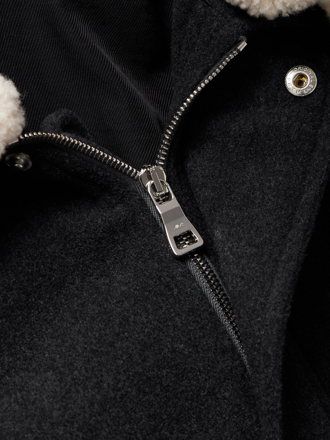 Shop Mr P Shearling-trimmed Wool-blend Felt Bomber Jacket In Black