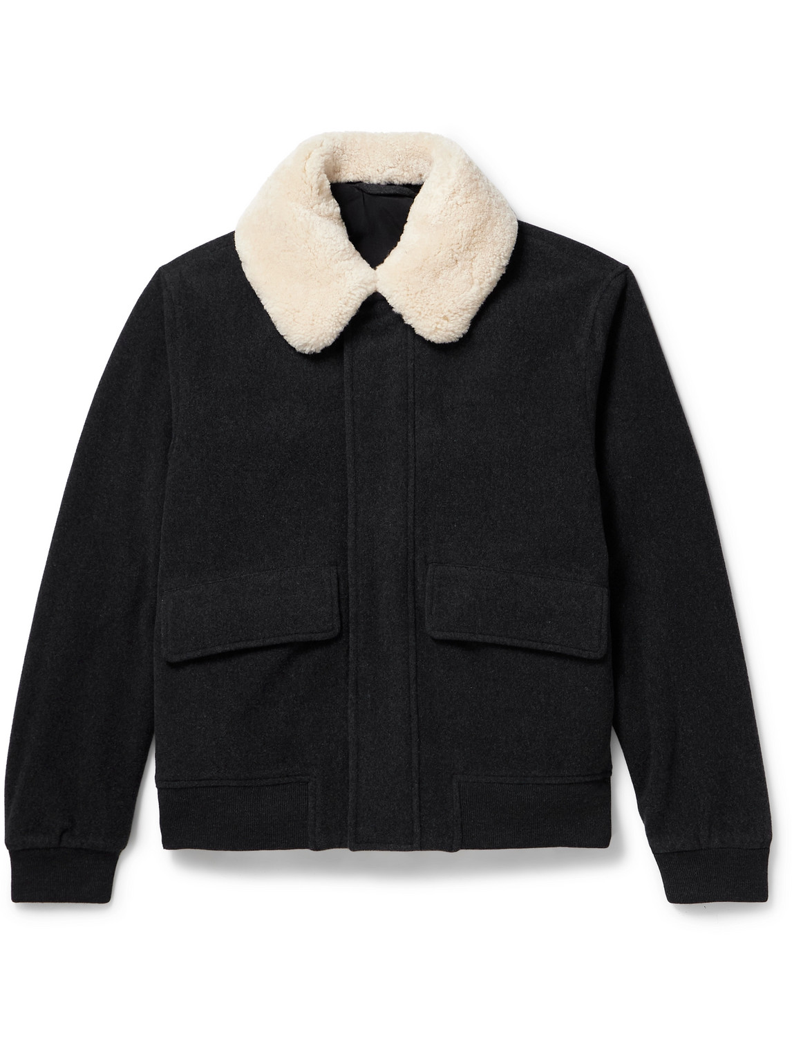 Mr P Shearling-trimmed Wool-blend Felt Bomber Jacket In Black