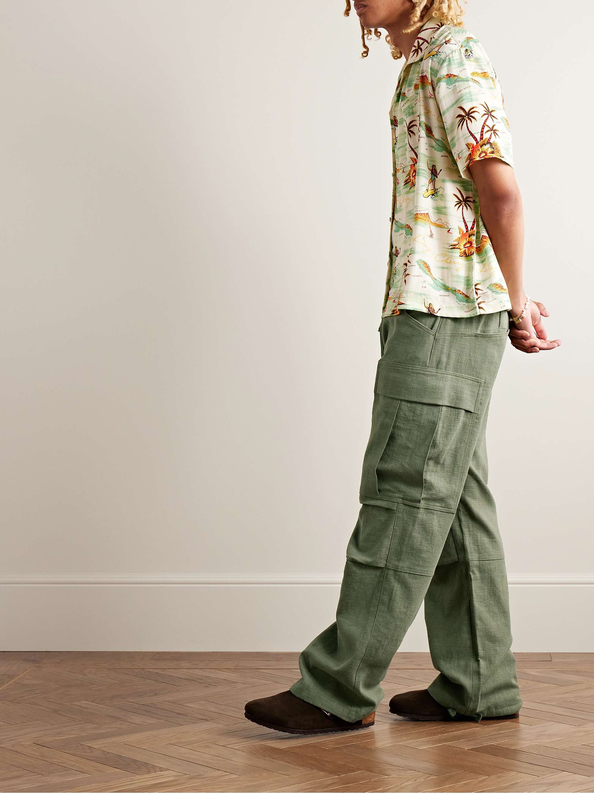 Baja Wide-Leg Linen Drawstring Cargo Trousers