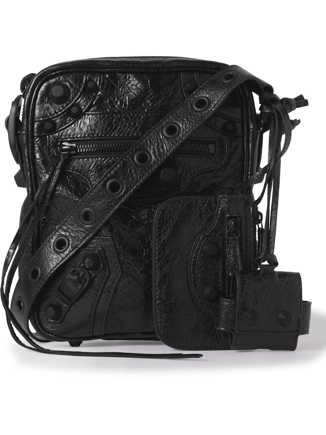 Balenciaga Le Cagole Cracked-leather Messenger Bag In Black