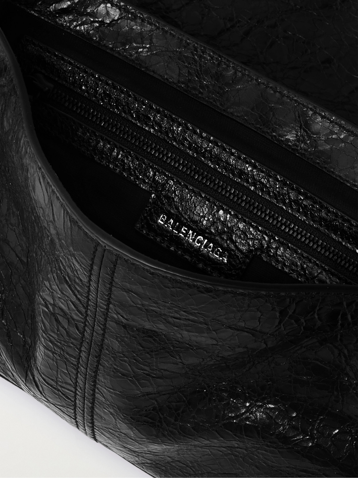 Shop Balenciaga Le Cagole Croc-effect Leather Messenger Bag In Black