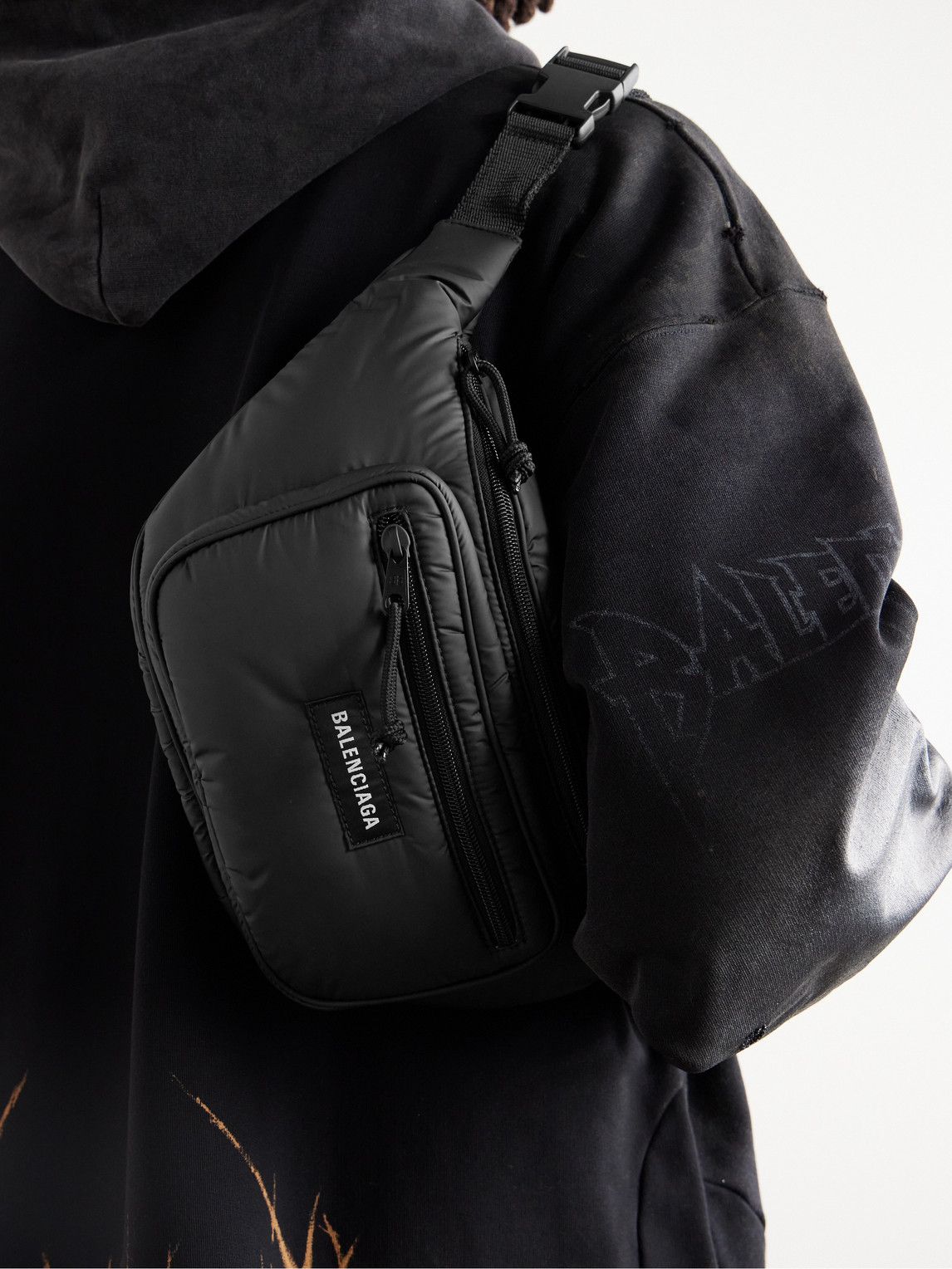 Balenciaga Explorer Logo-appliquéd Nylon Belt Bag In Black