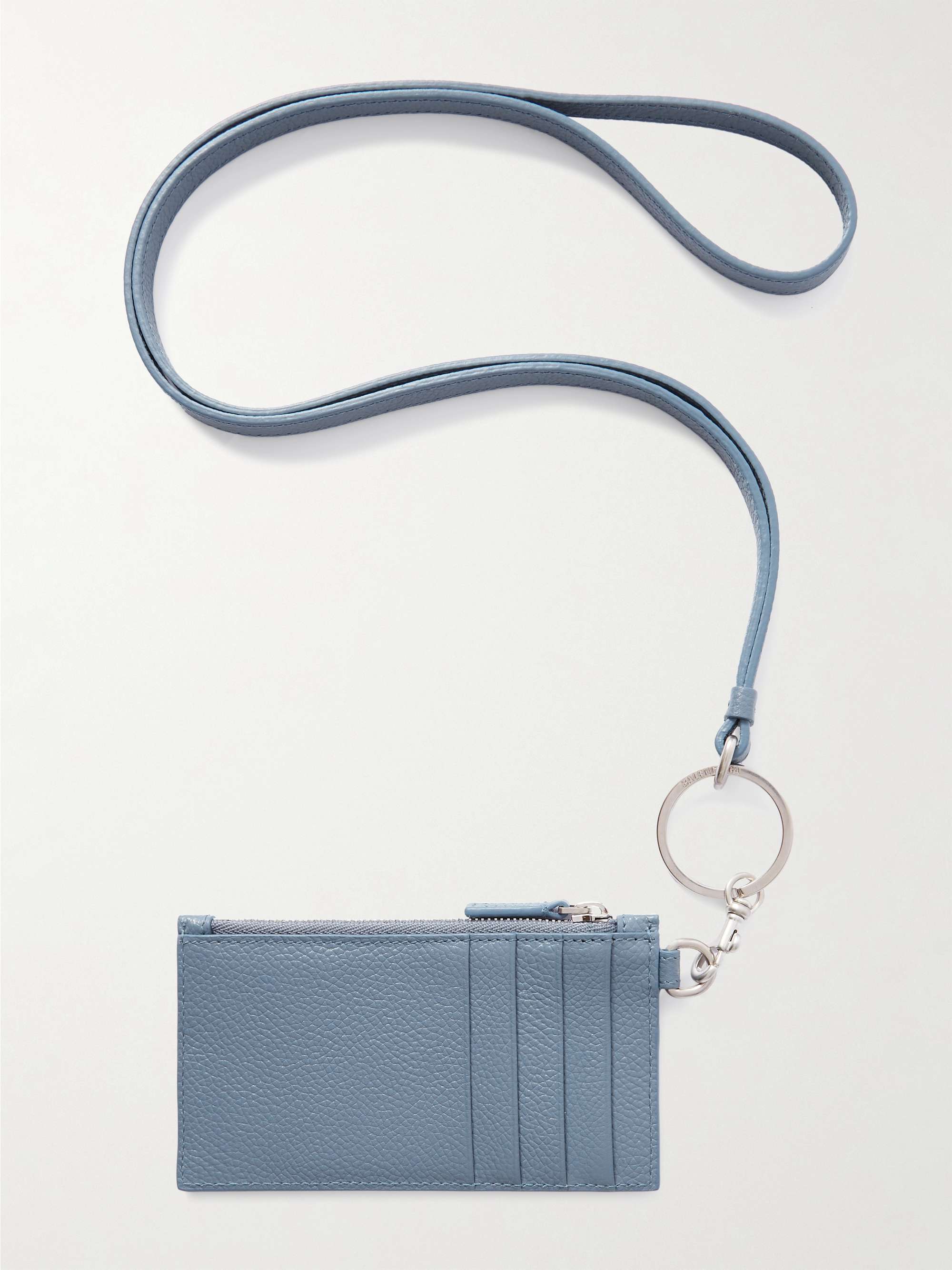 BALENCIAGA Logo-Print Full-Grain Leather Zipped Cardholder with Lanyard