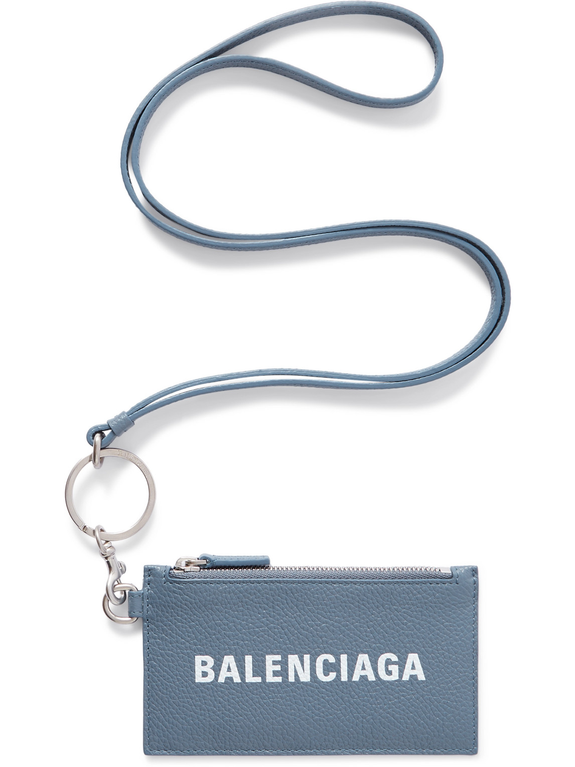 Balenciaga Logo-print Full-grain Leather Cardholder With Lanyard In Blue