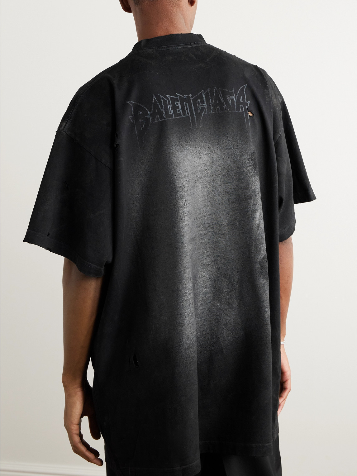 Shop Balenciaga Logo-print Distressed Cotton-jersey T-shirt In Black