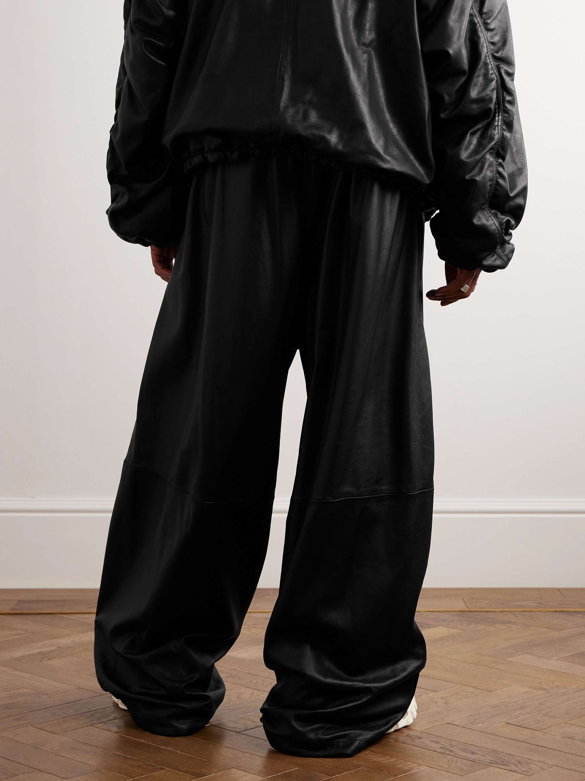 BALENCIAGA Straight-Leg Striped Leather Sweatpants