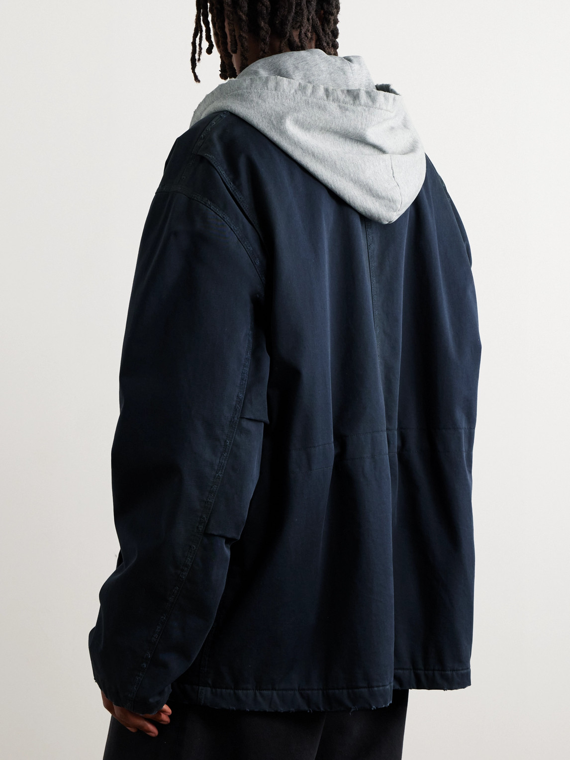  Balenciaga - Oversized Jersey-trimmed Distressed Organic Cotton-blend Gabardine Parka - Men - Blue - 1 