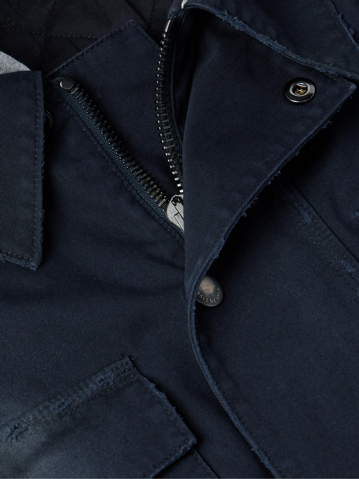  Balenciaga - Oversized Jersey-trimmed Distressed Organic Cotton-blend Gabardine Parka - Men - Blue - 1 