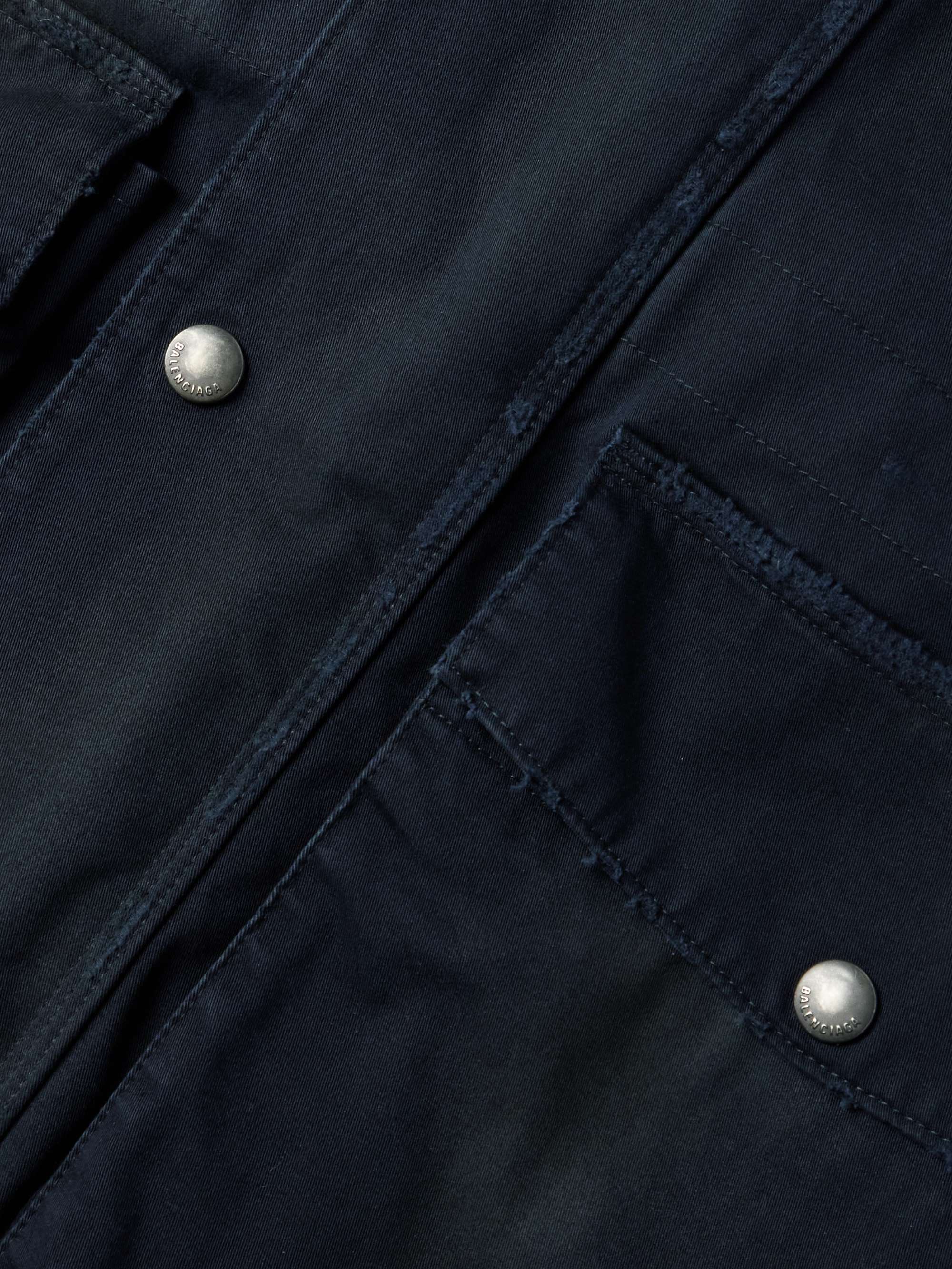 Navy Oversized Jersey-Trimmed Distressed Organic Cotton