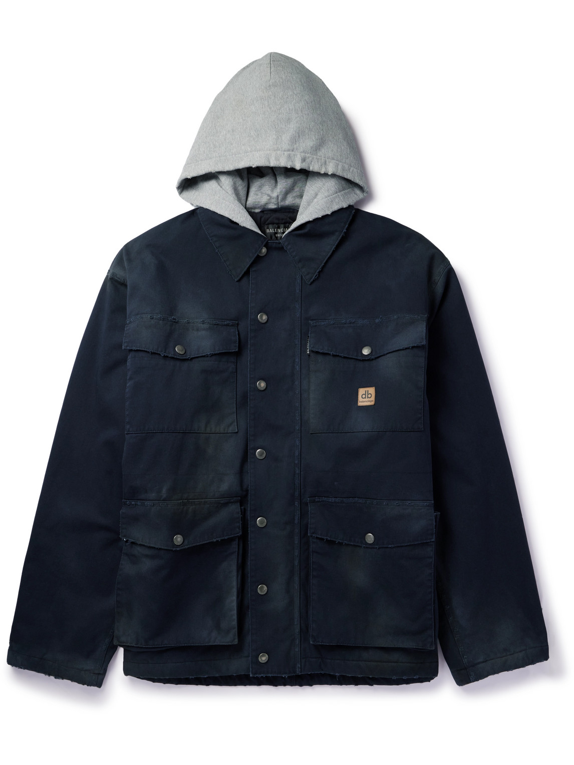 Oversized Jersey-Trimmed Distressed Organic Cotton-Blend Gabardine Parka