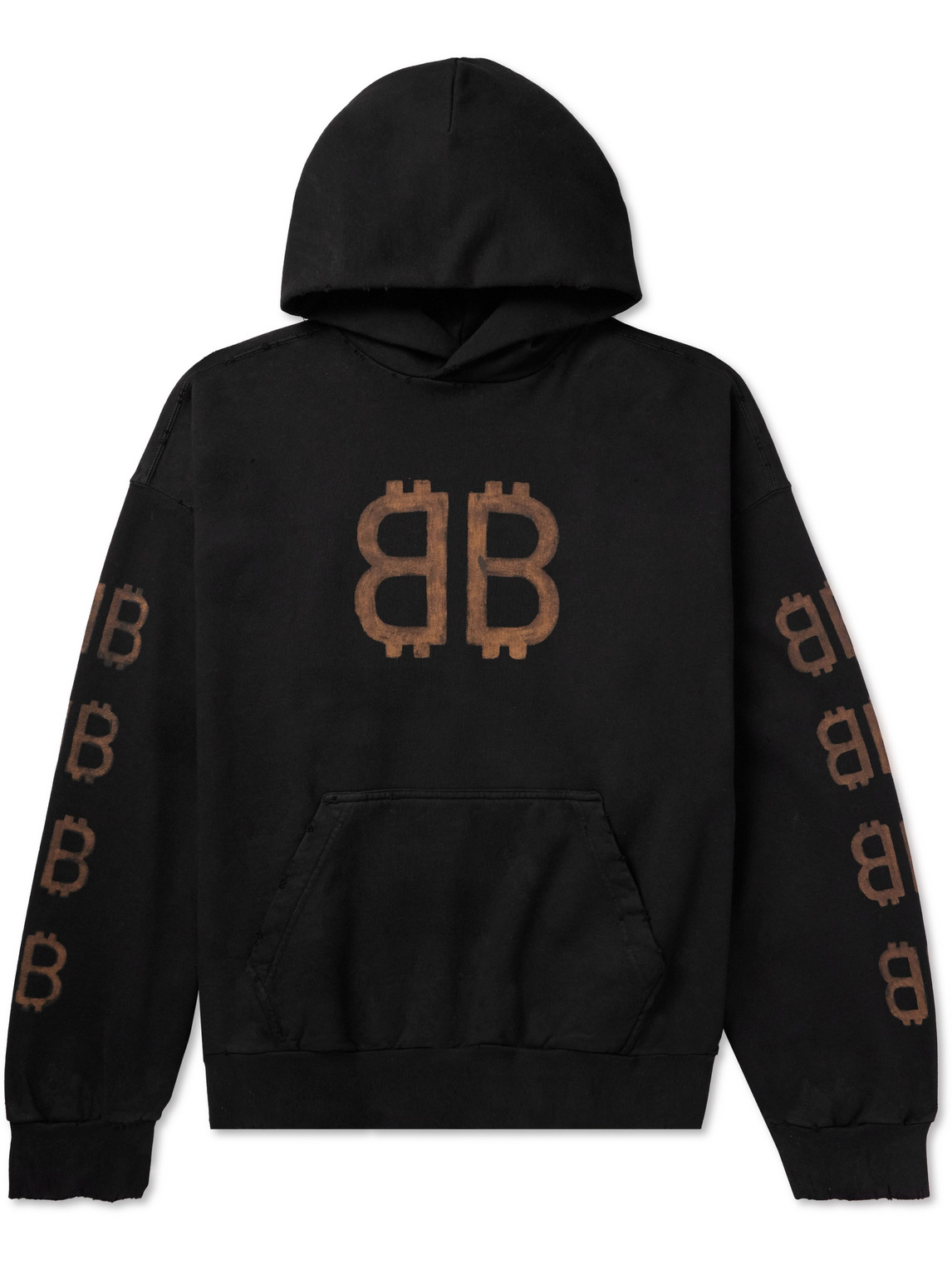 Shop Balenciaga Crypto Logo-print Bleached Cotton-jersey Hoodie In Black
