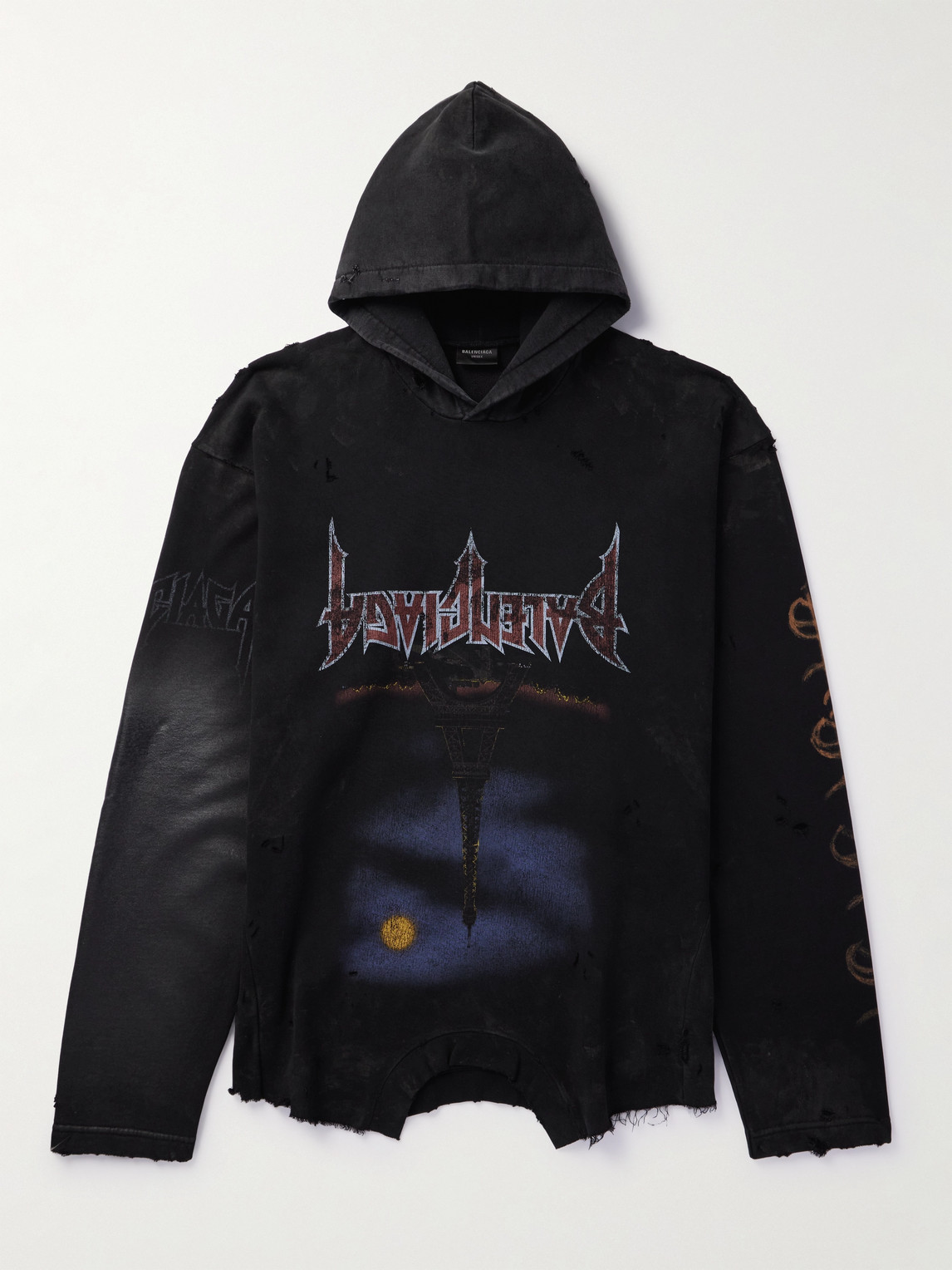 Balenciaga Oversized Distressed Printed Cotton-Jersey Hoodie - Men