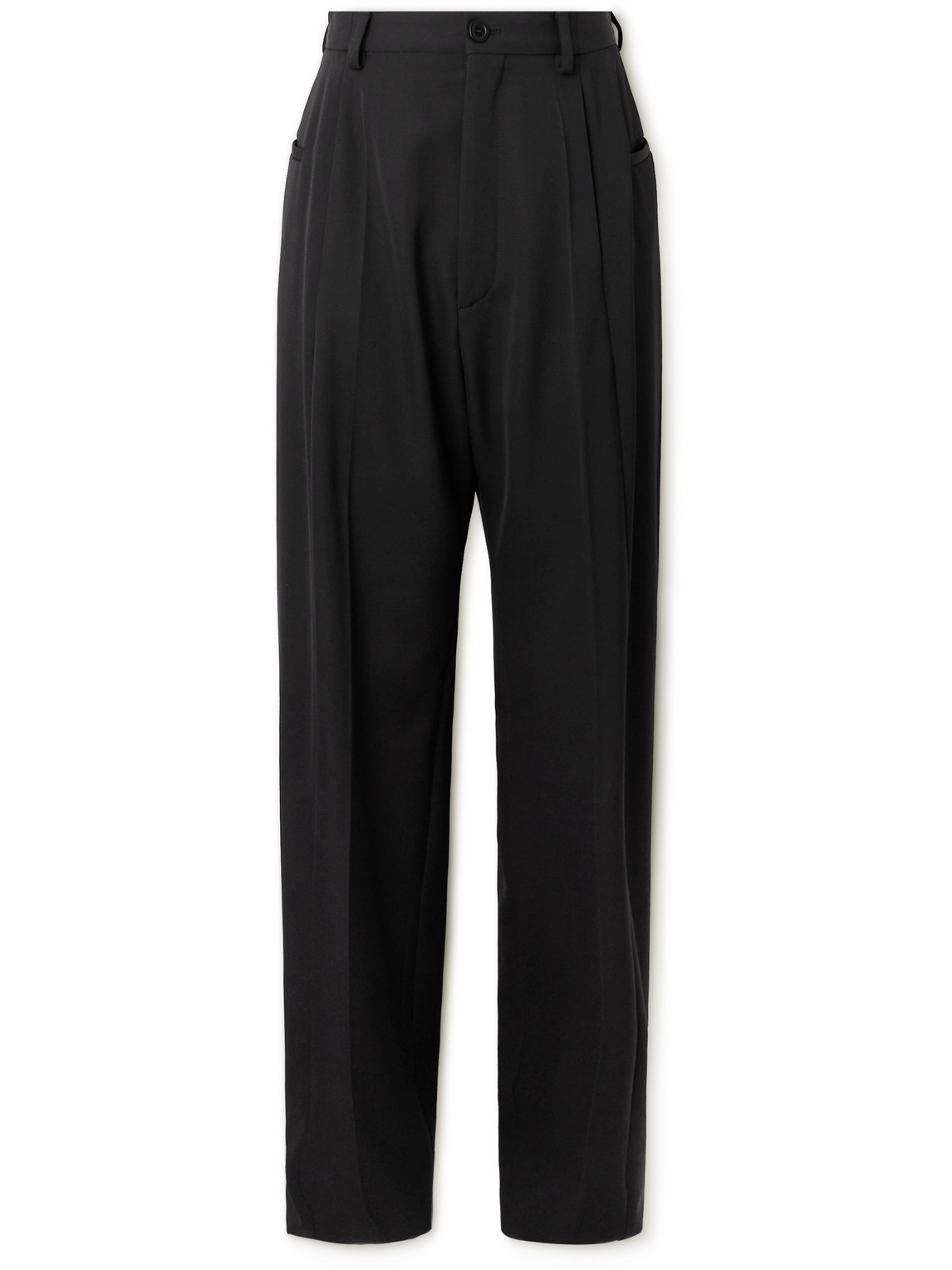 Balenciaga Wide-leg Pleated Wool-barathea Trousers In Black