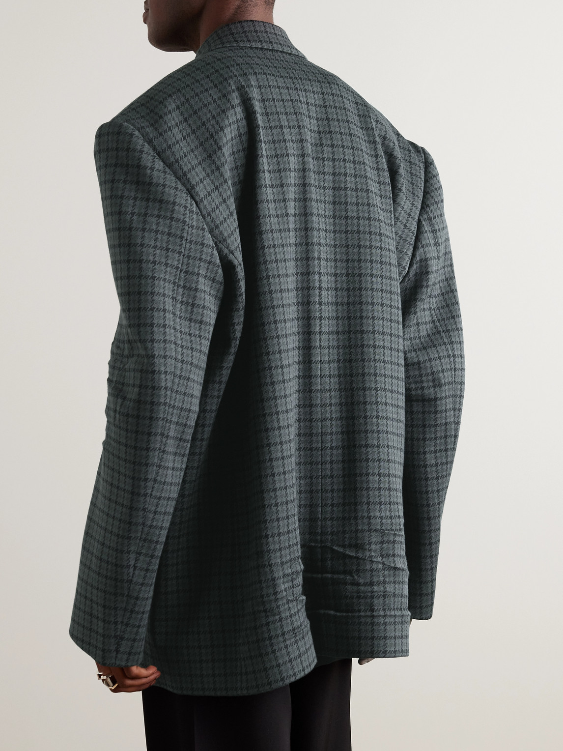 Shop Balenciaga Oversized Houndstooth Knitted Blazer In Gray