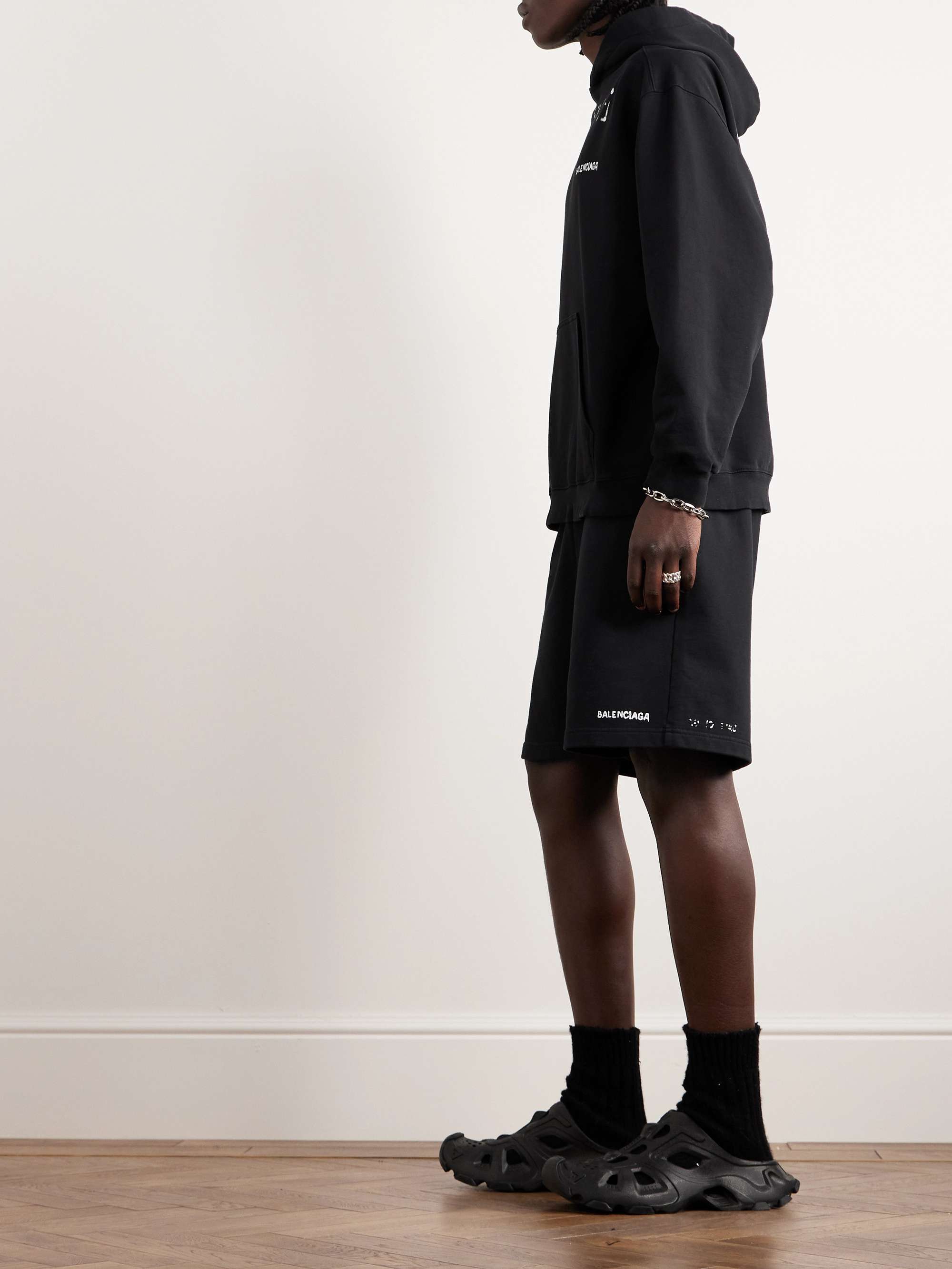 BALENCIAGA Straight-Leg Logo-Print Cotton-Jersey Shorts | MR PORTER