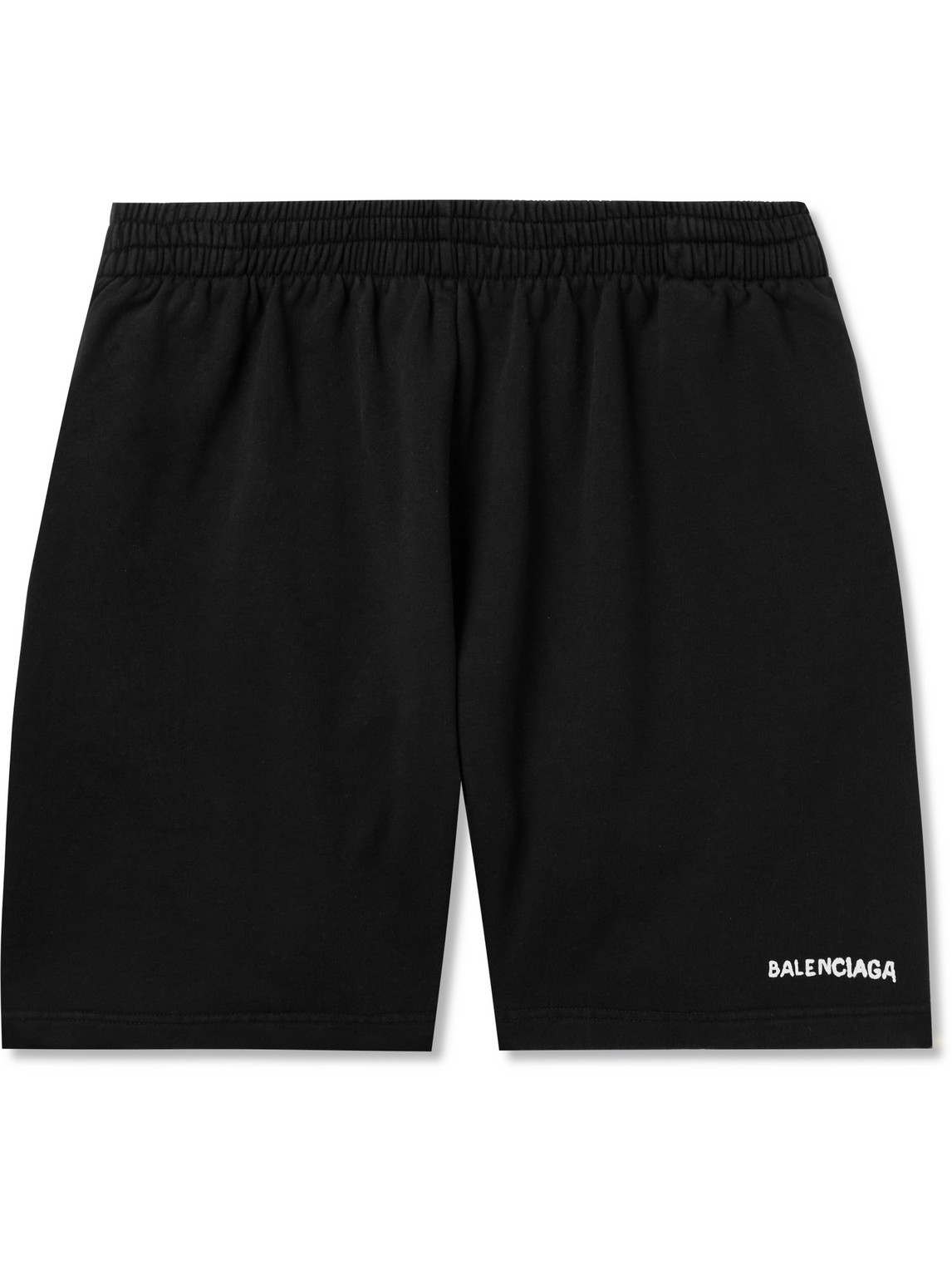 Shop Balenciaga Straight-leg Logo-print Cotton-jersey Shorts In Black