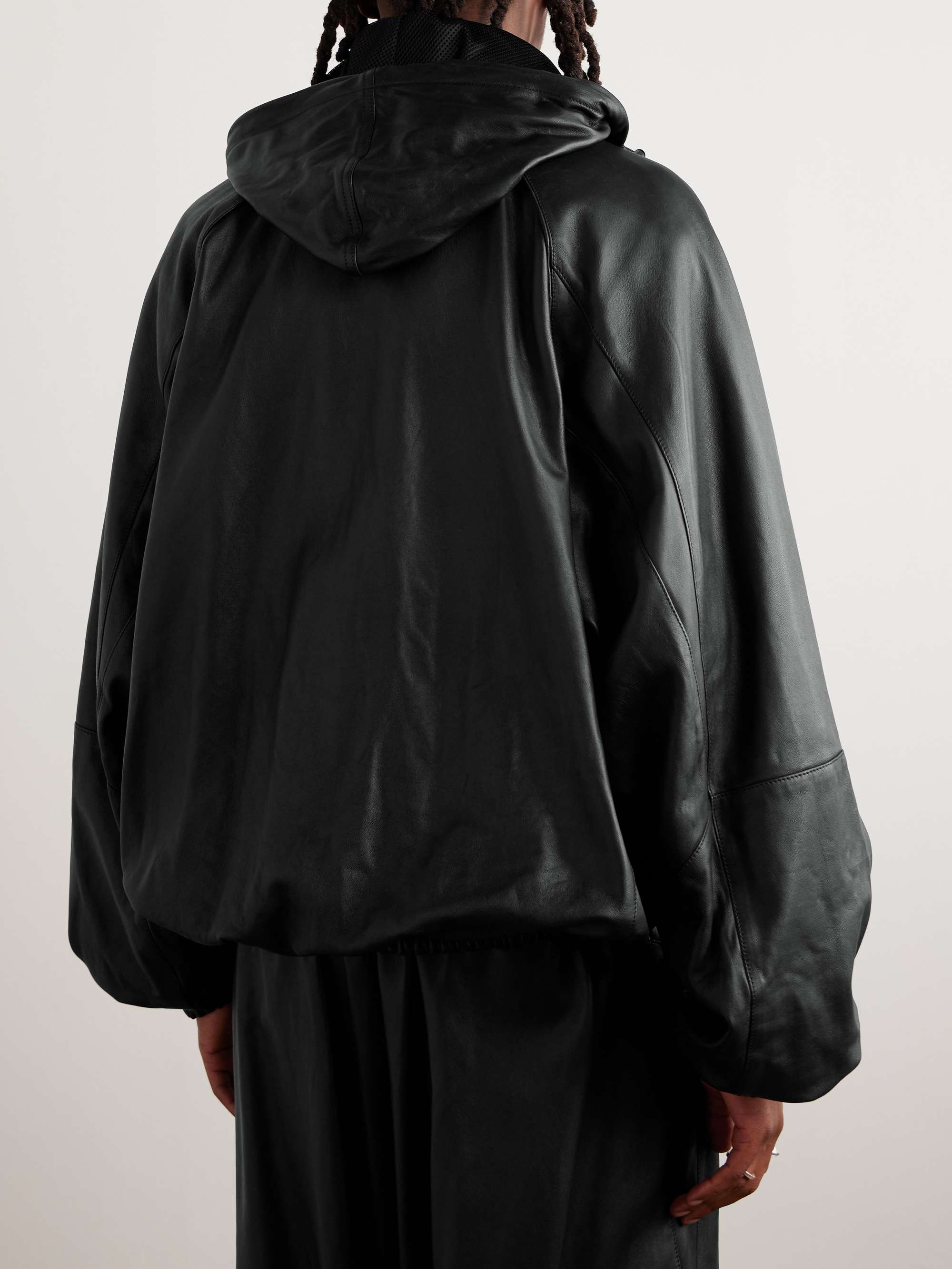 BALENCIAGA Logo-Embroidered Leather Track Jacket